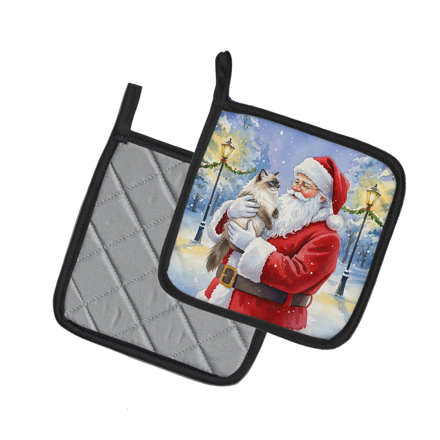 Caroline's Treasures Himalayan Cat with Santa Claus Pair of Pot Holders