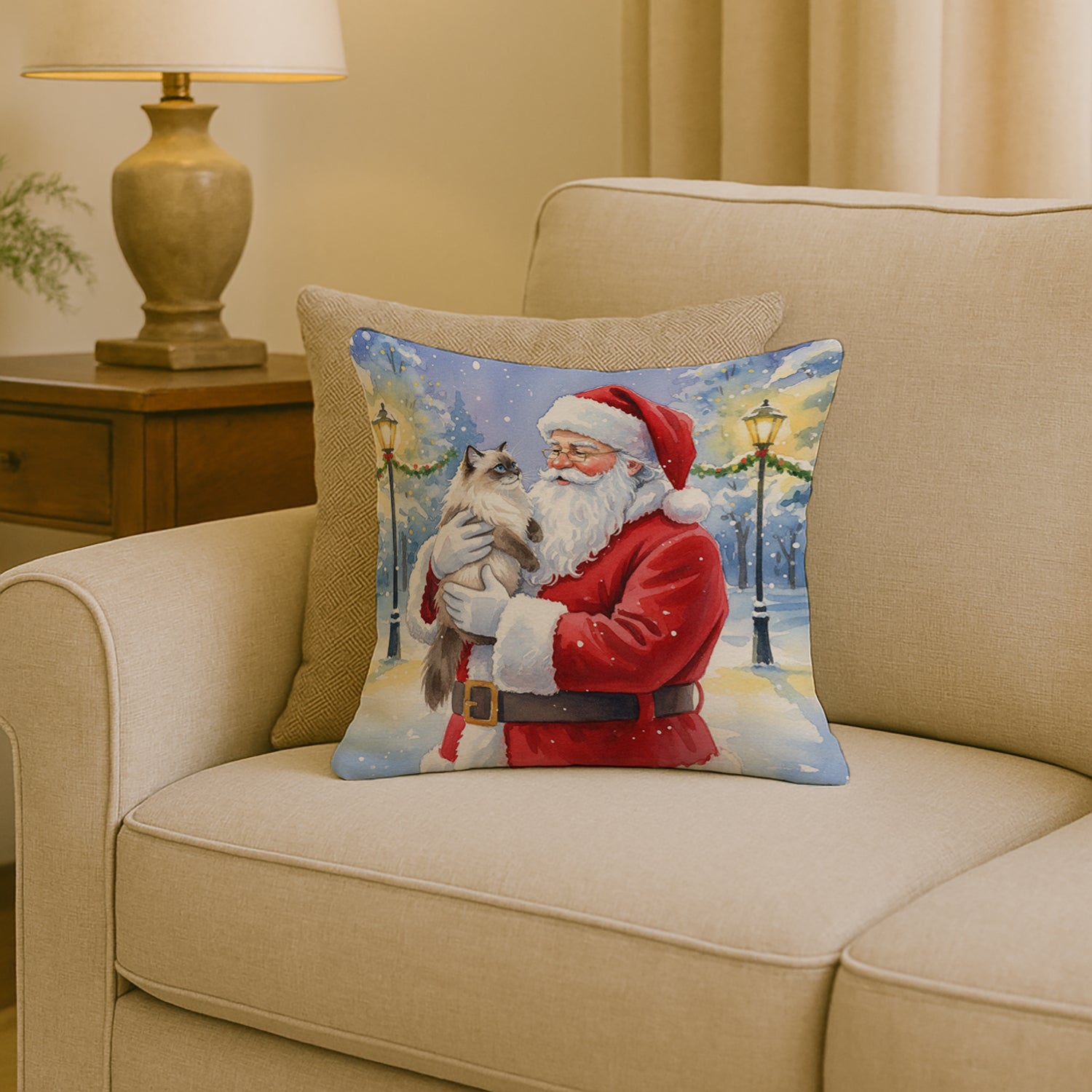 Caroline's Treasures Himalayan Cat with Santa Claus Throw Pillow