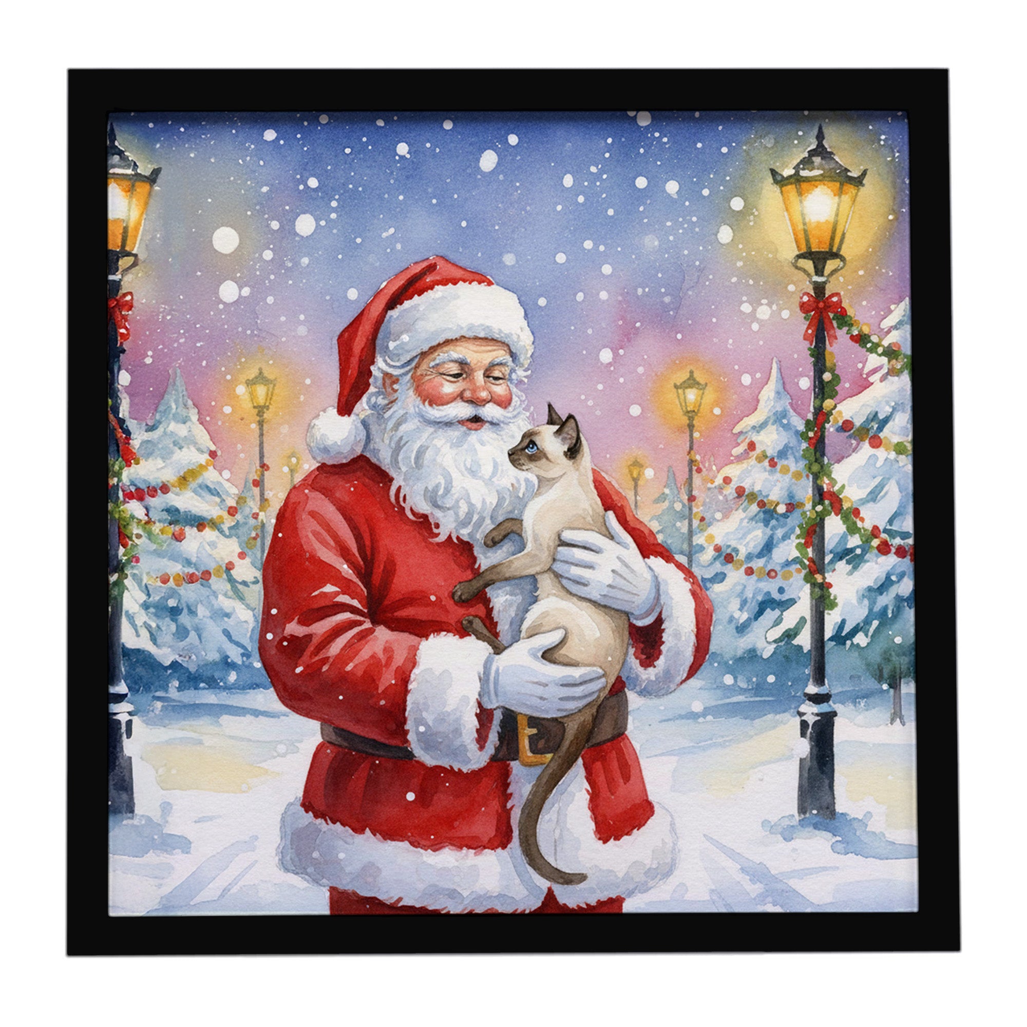 Caroline's Treasures Javanese Cat with Santa Claus Framed Metal Print