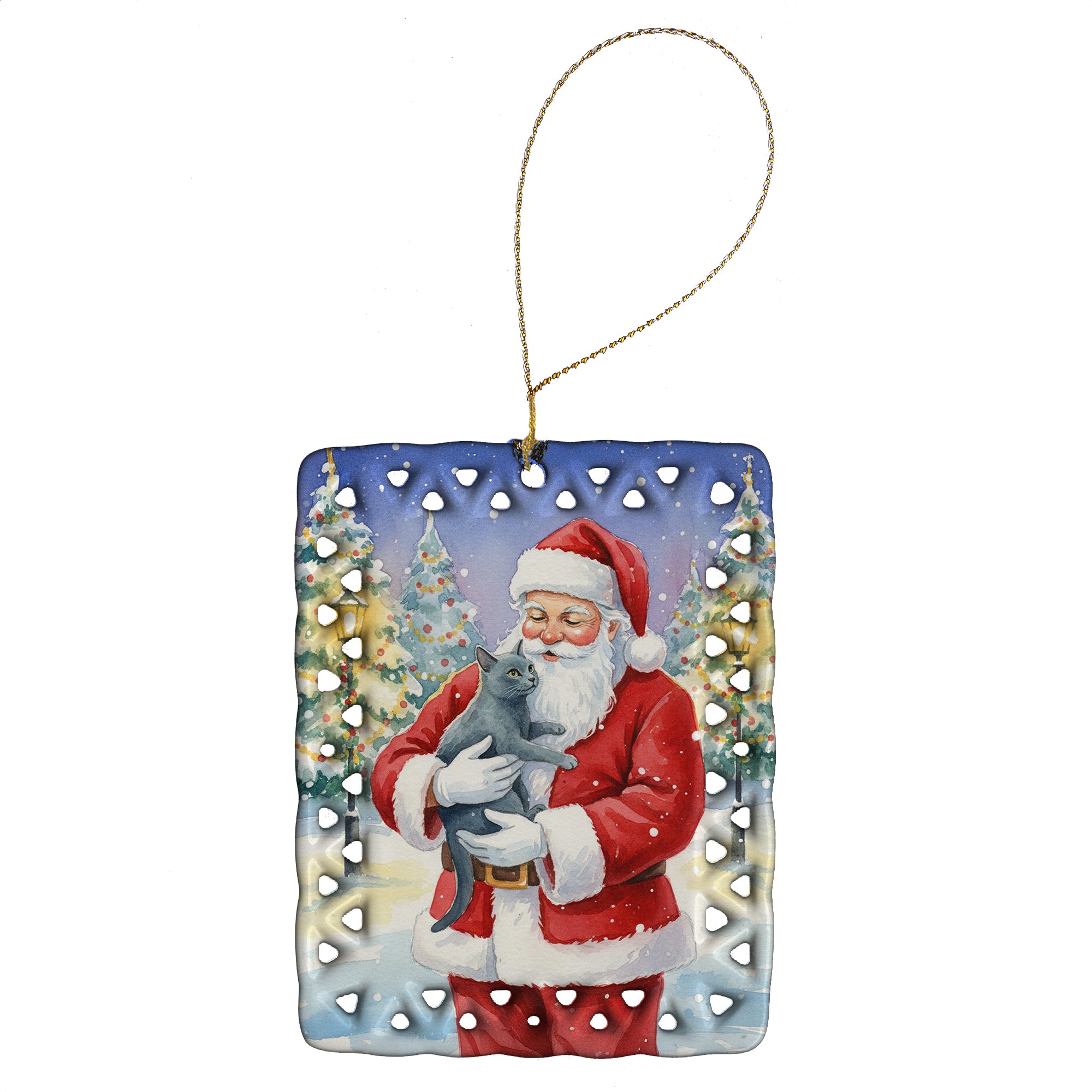 Caroline's Treasures Korat Cat with Santa Claus Porcelain Ornament