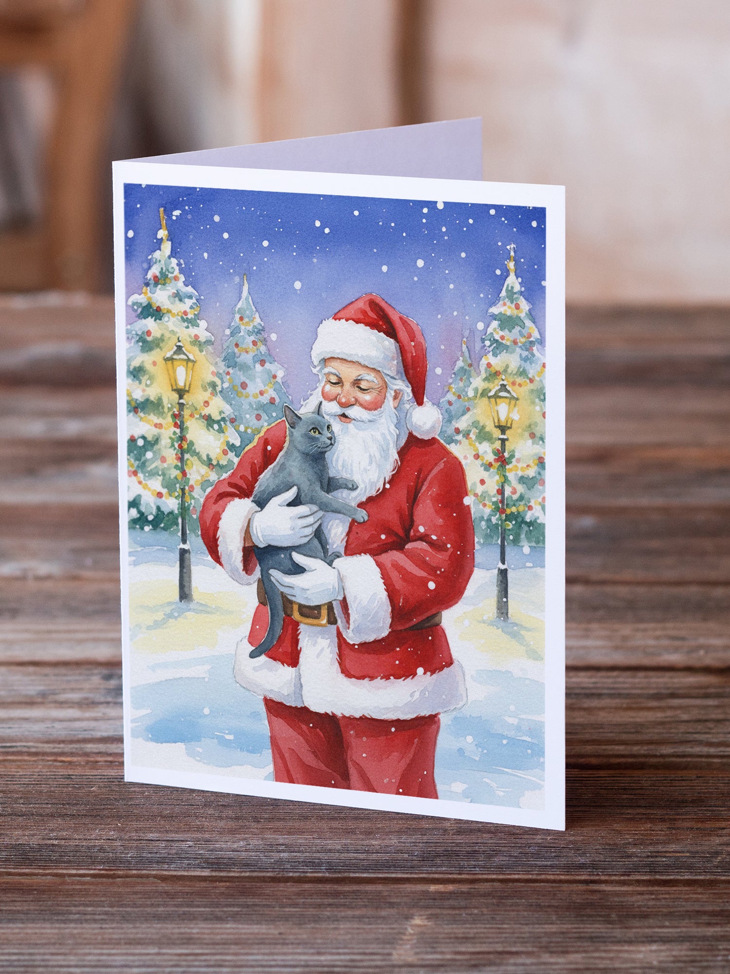 Caroline's Treasures Korat Cat with Santa Claus Greeting Cards Pack of 8