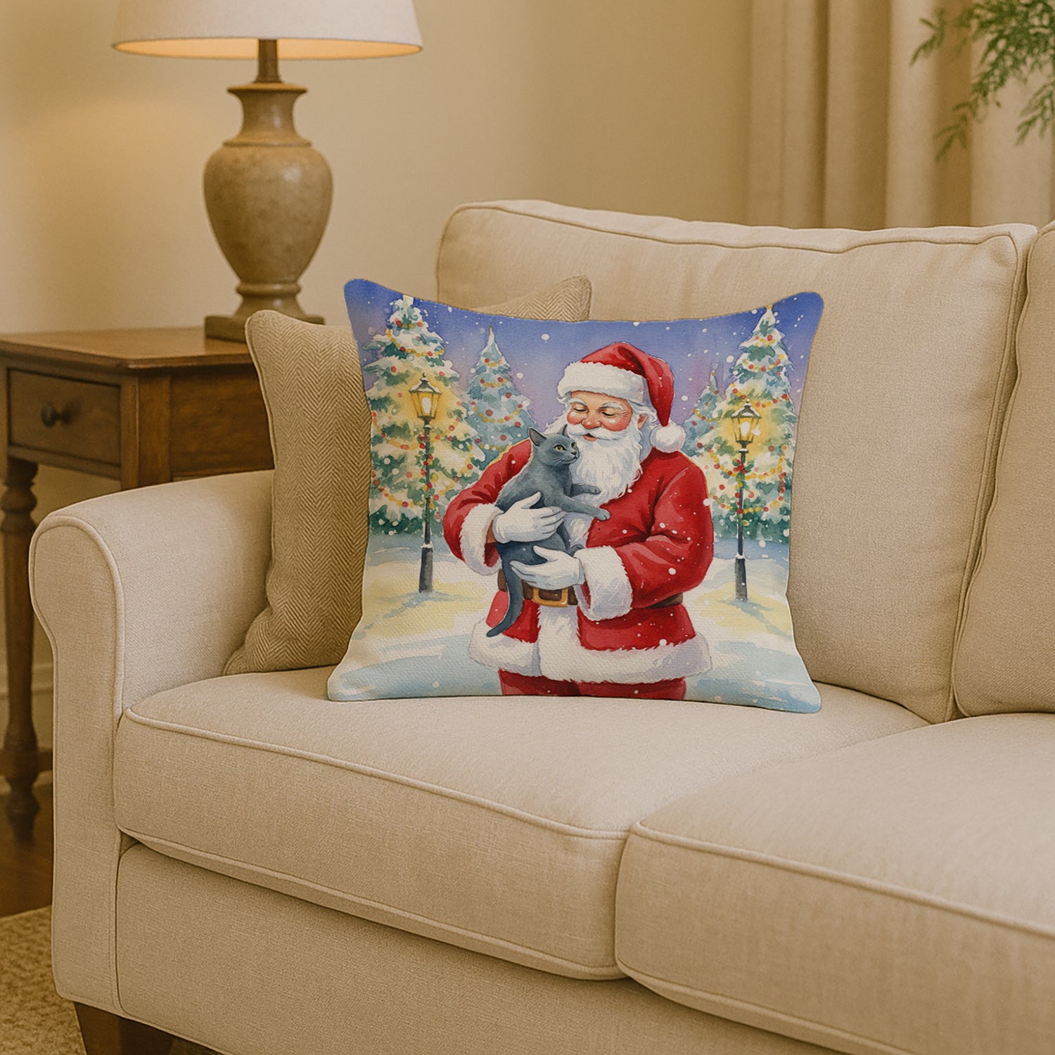 Caroline's Treasures Korat Cat with Santa Claus Throw Pillow