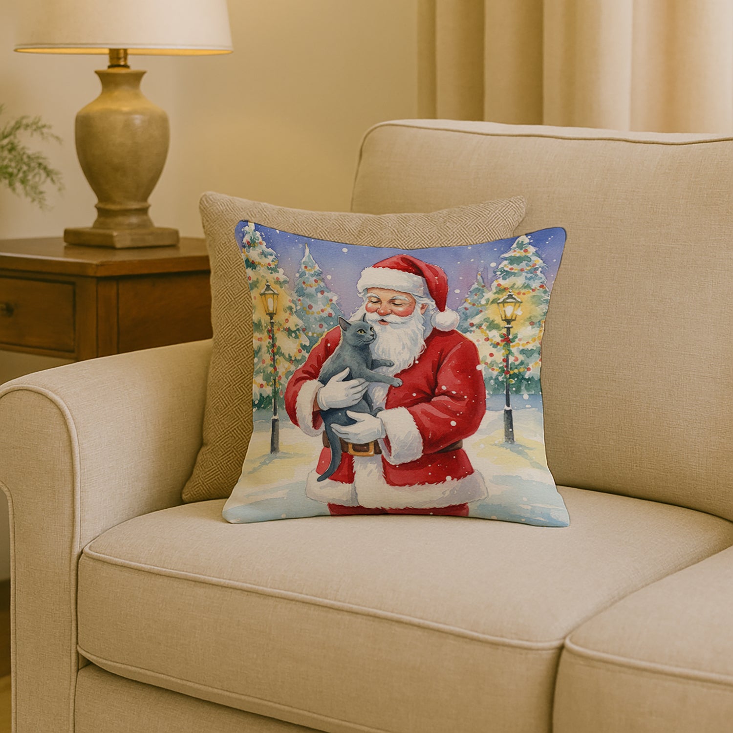 Caroline's Treasures Korat Cat with Santa Claus Throw Pillow