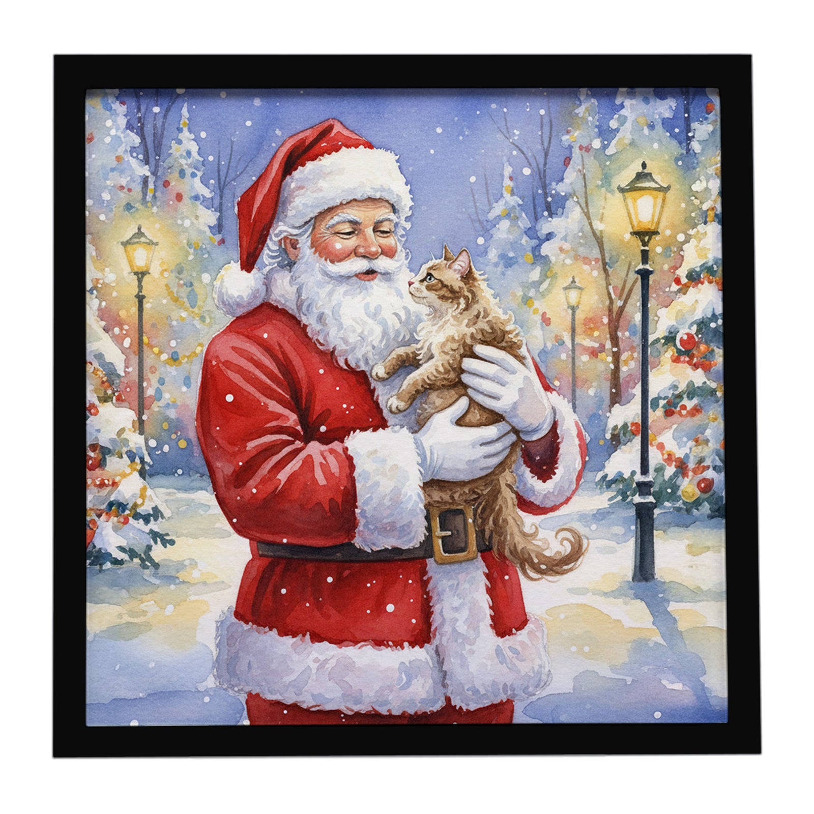 Caroline's Treasures LaPerm Cat with Santa Claus Framed Metal Print