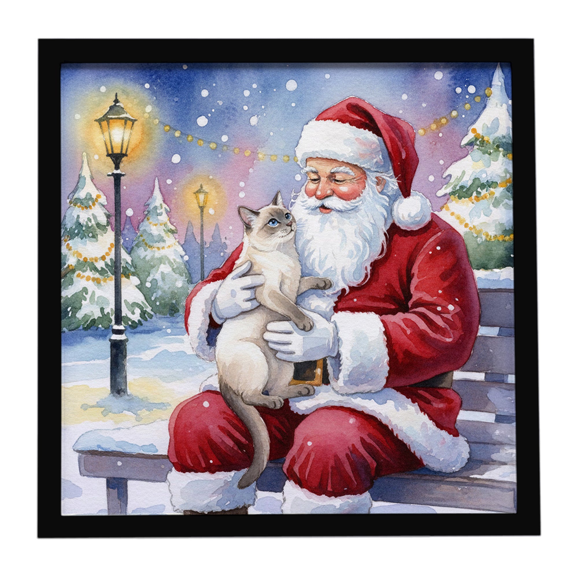 Caroline's Treasures Lilac Point Cat with Santa Claus Framed Metal Print