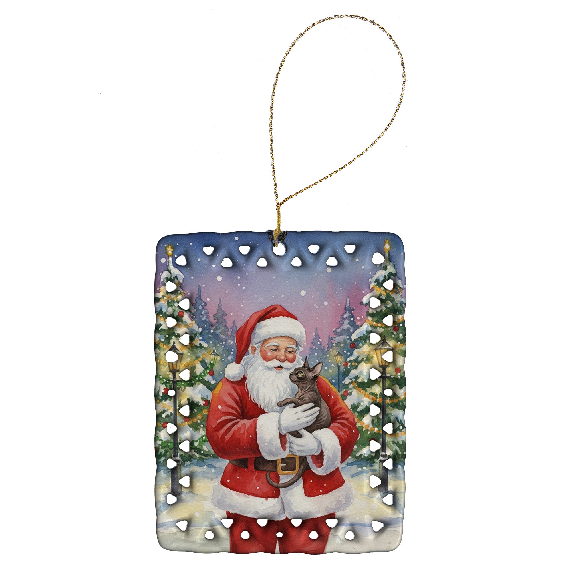 Caroline's Treasures Lykoi Cat with Santa Claus Porcelain Ornament