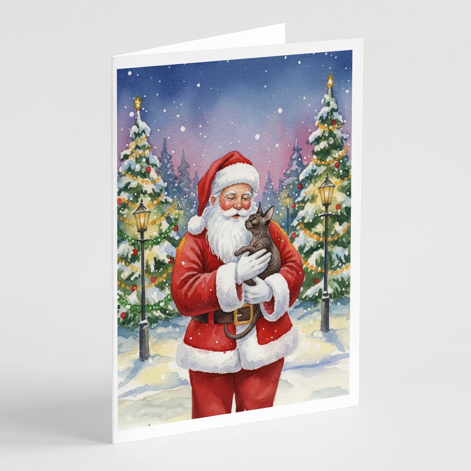 Caroline's Treasures Lykoi Cat with Santa Claus Greeting Cards Pack of 8