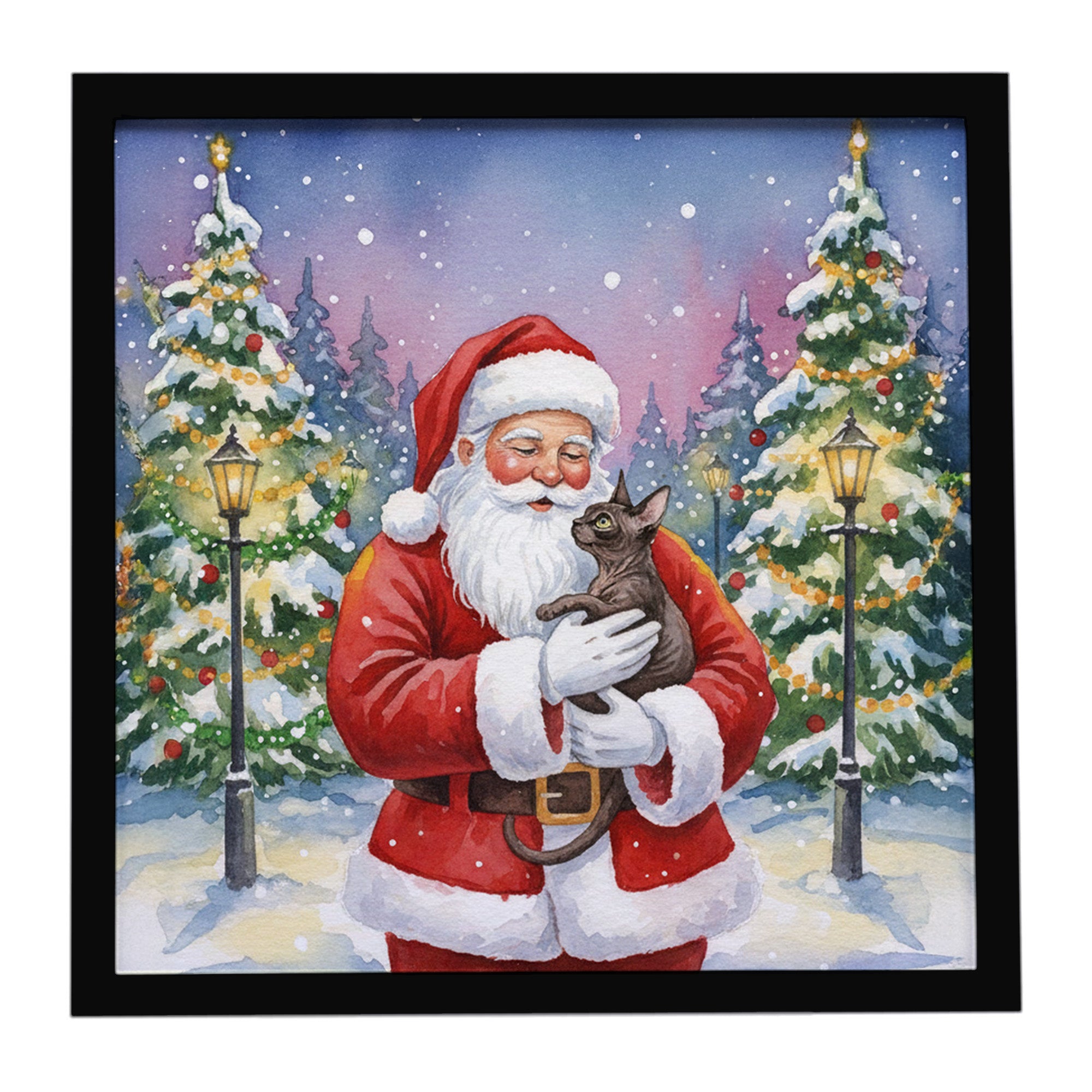 Caroline's Treasures Lykoi Cat with Santa Claus Framed Metal Print