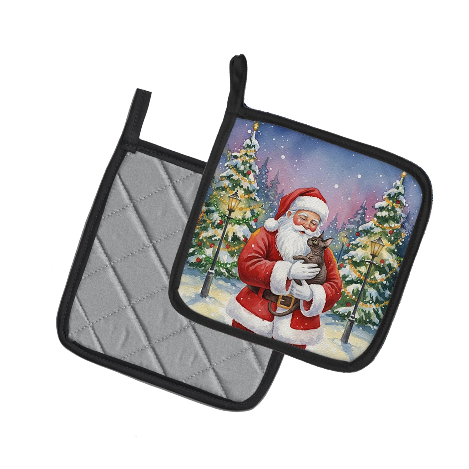 Caroline's Treasures Lykoi Cat with Santa Claus Pair of Pot Holders