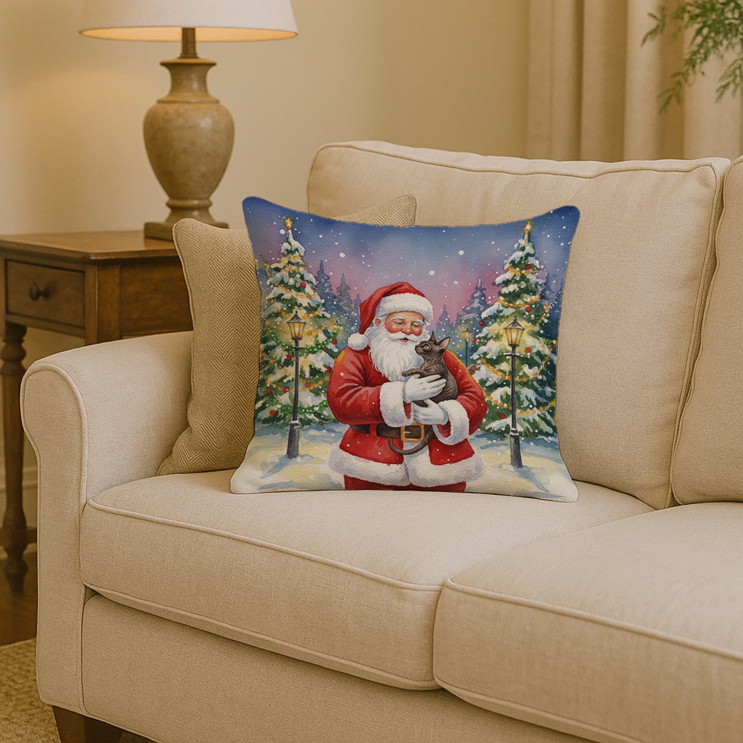 Caroline's Treasures Lykoi Cat with Santa Claus Throw Pillow