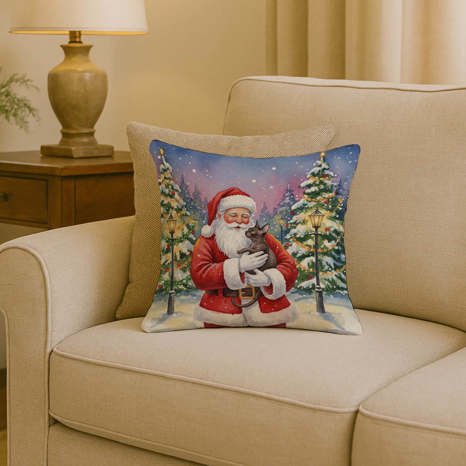 Caroline's Treasures Lykoi Cat with Santa Claus Throw Pillow