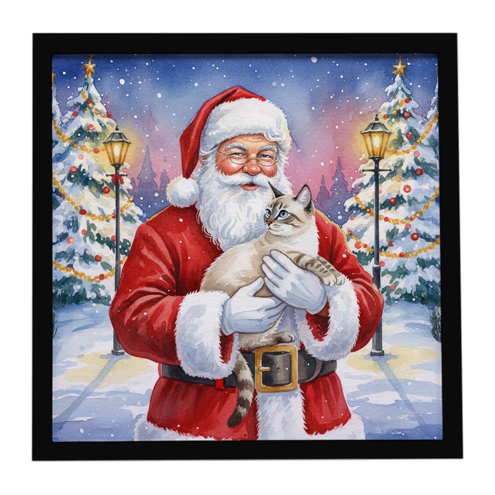 Caroline's Treasures Lynx Point Cat with Santa Claus Framed Metal Print