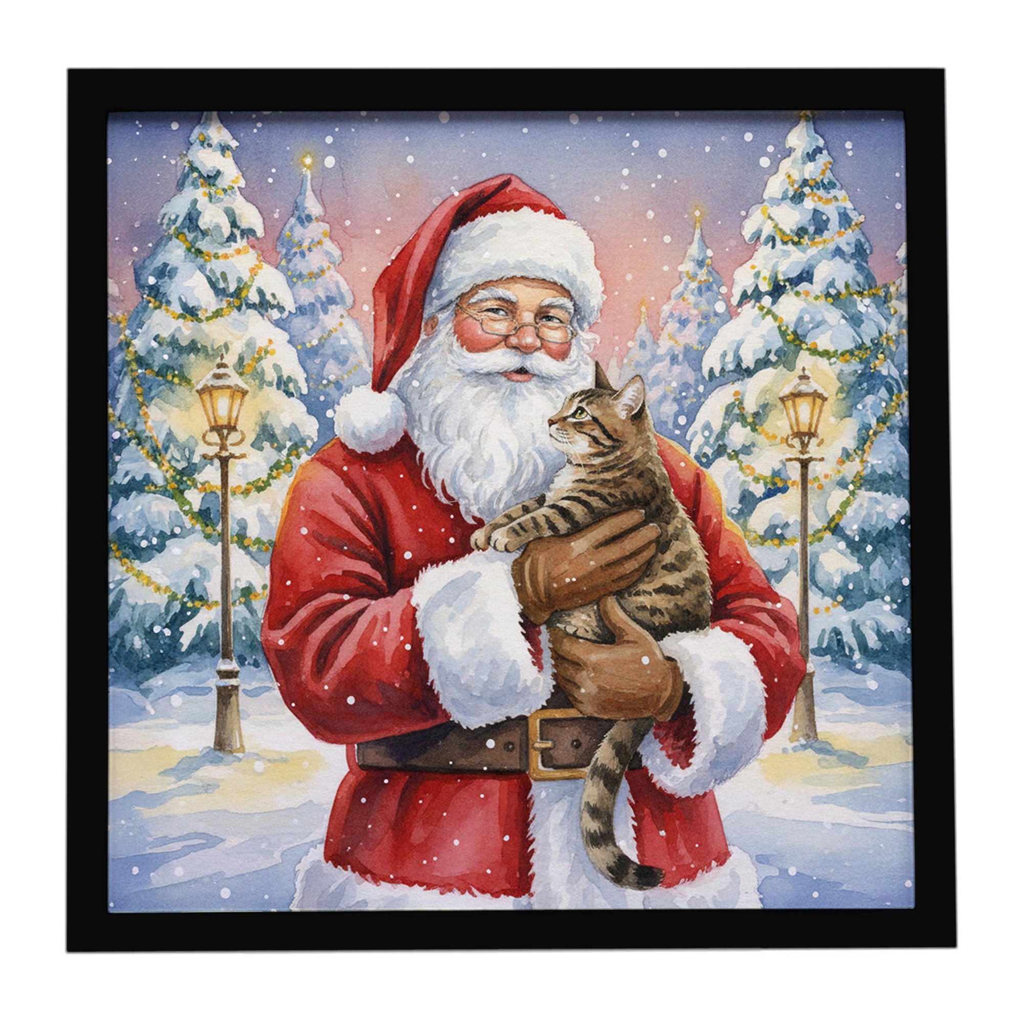 Caroline's Treasures Mackerel Tabby Brown Cat with Santa Claus Framed Metal Print