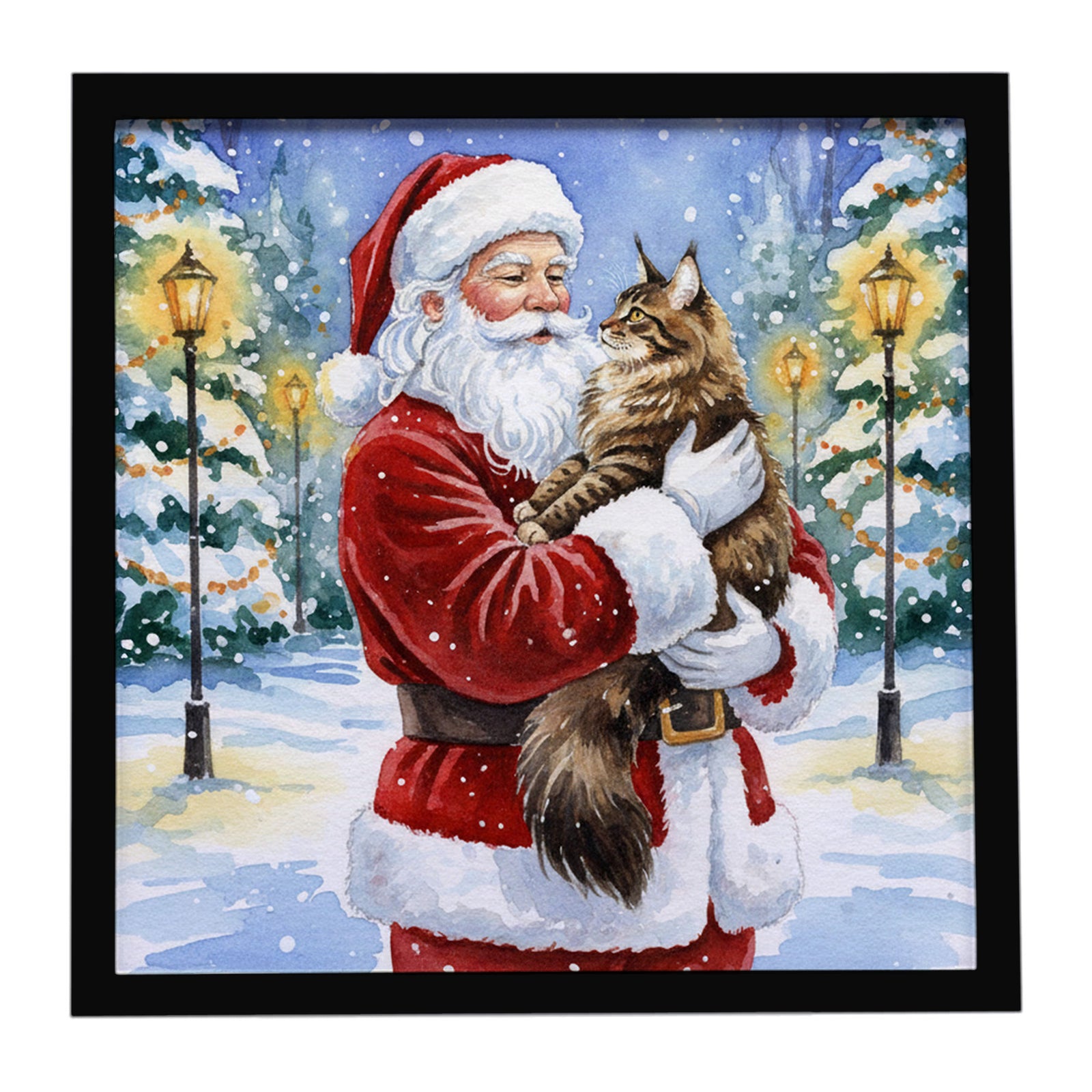 Caroline's Treasures MaineCoon Brown Tabby Cat with Santa Claus Framed Metal Print