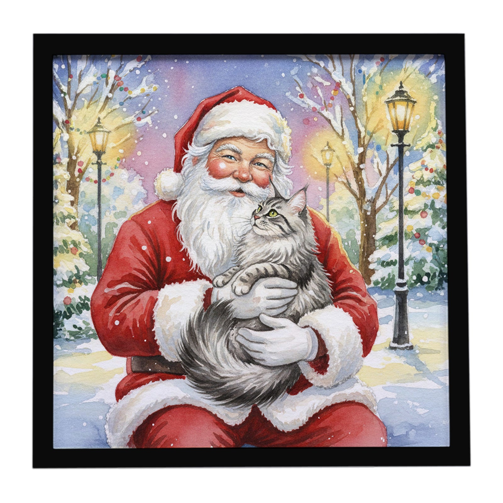 Caroline's Treasures MaineCoon Silver Tabby Cat with Santa Claus Framed Metal Print