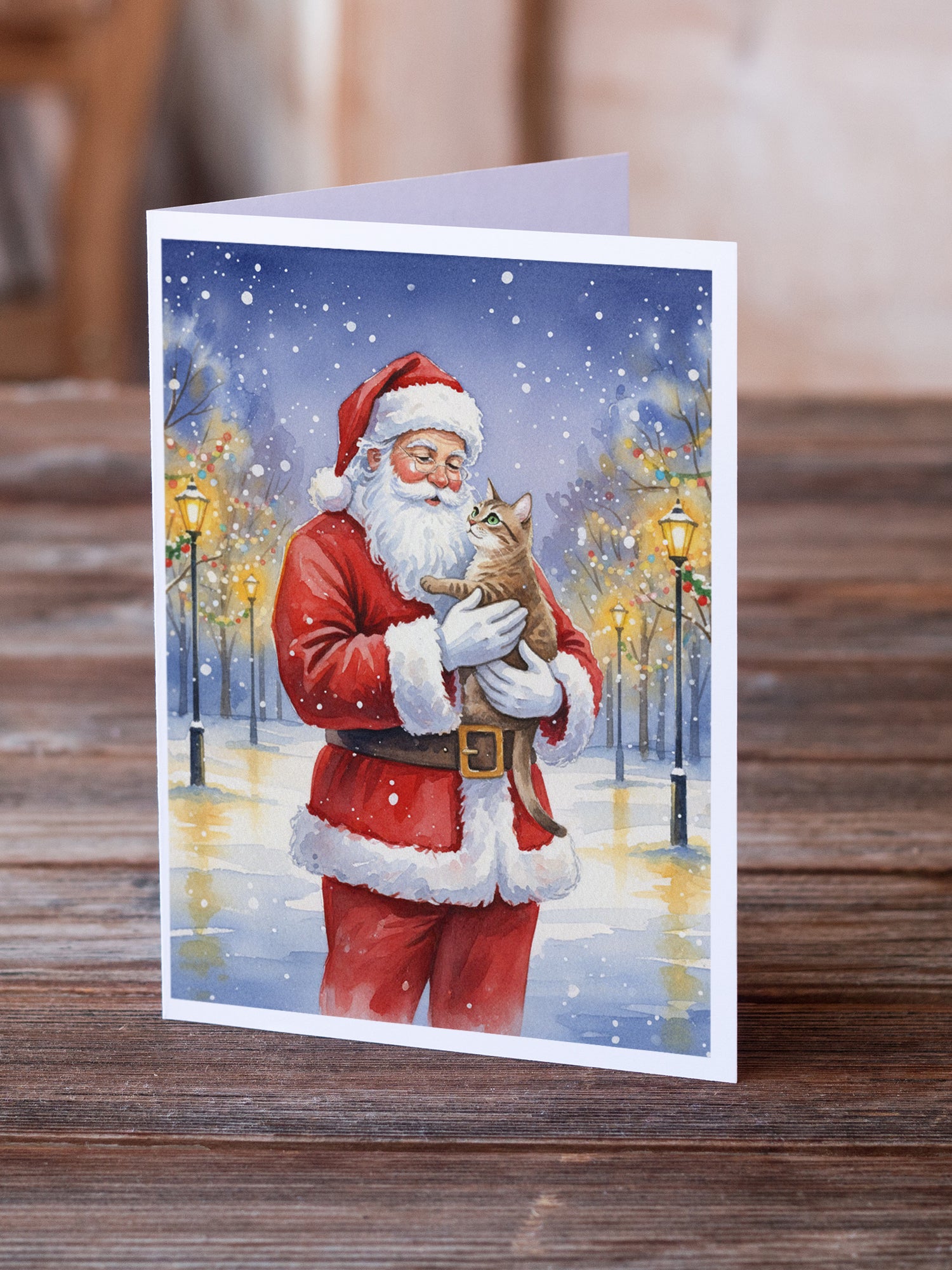 Caroline's Treasures Malayan Cat with Santa Claus Greeting Cards Pack of 8