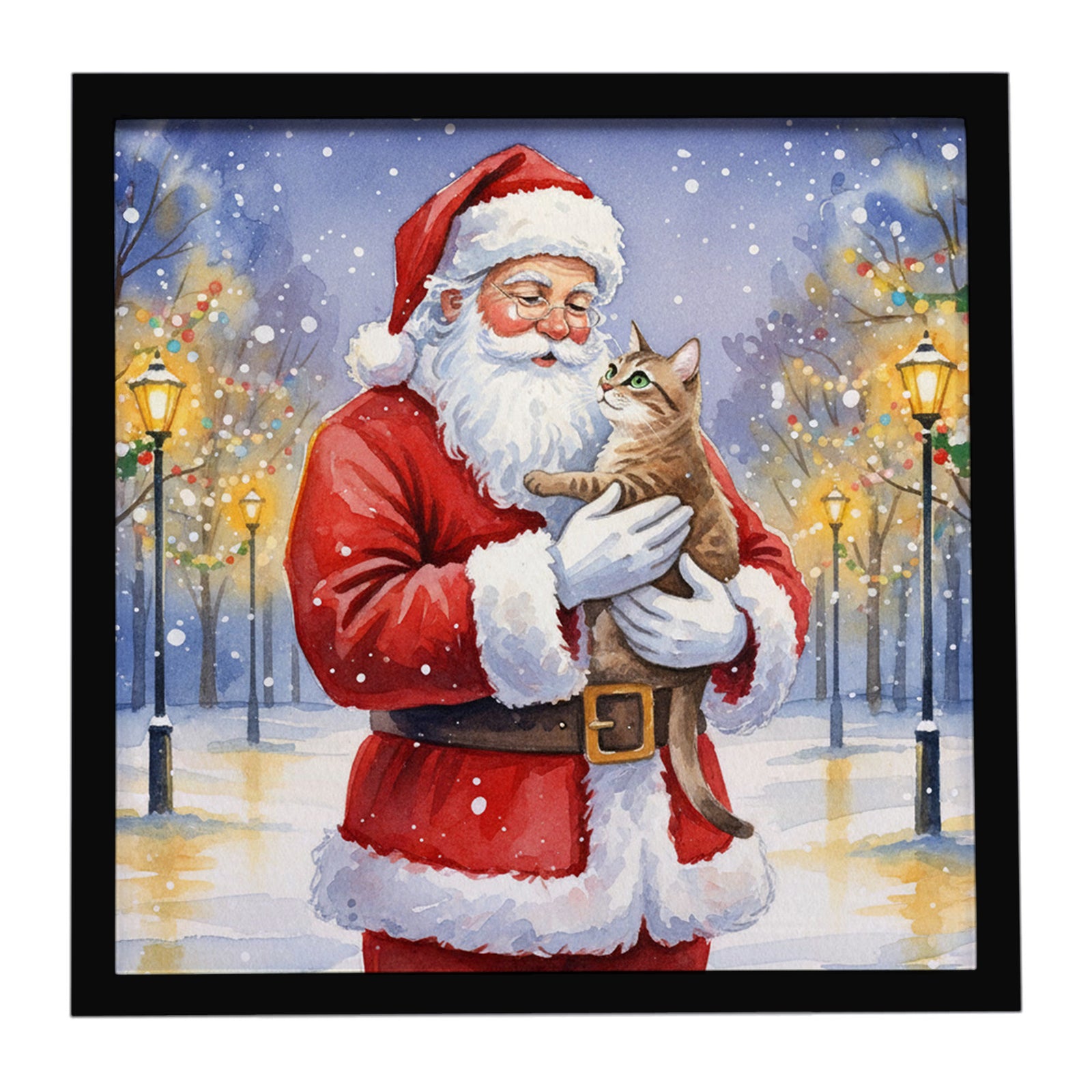 Caroline's Treasures Malayan Cat with Santa Claus Framed Metal Print
