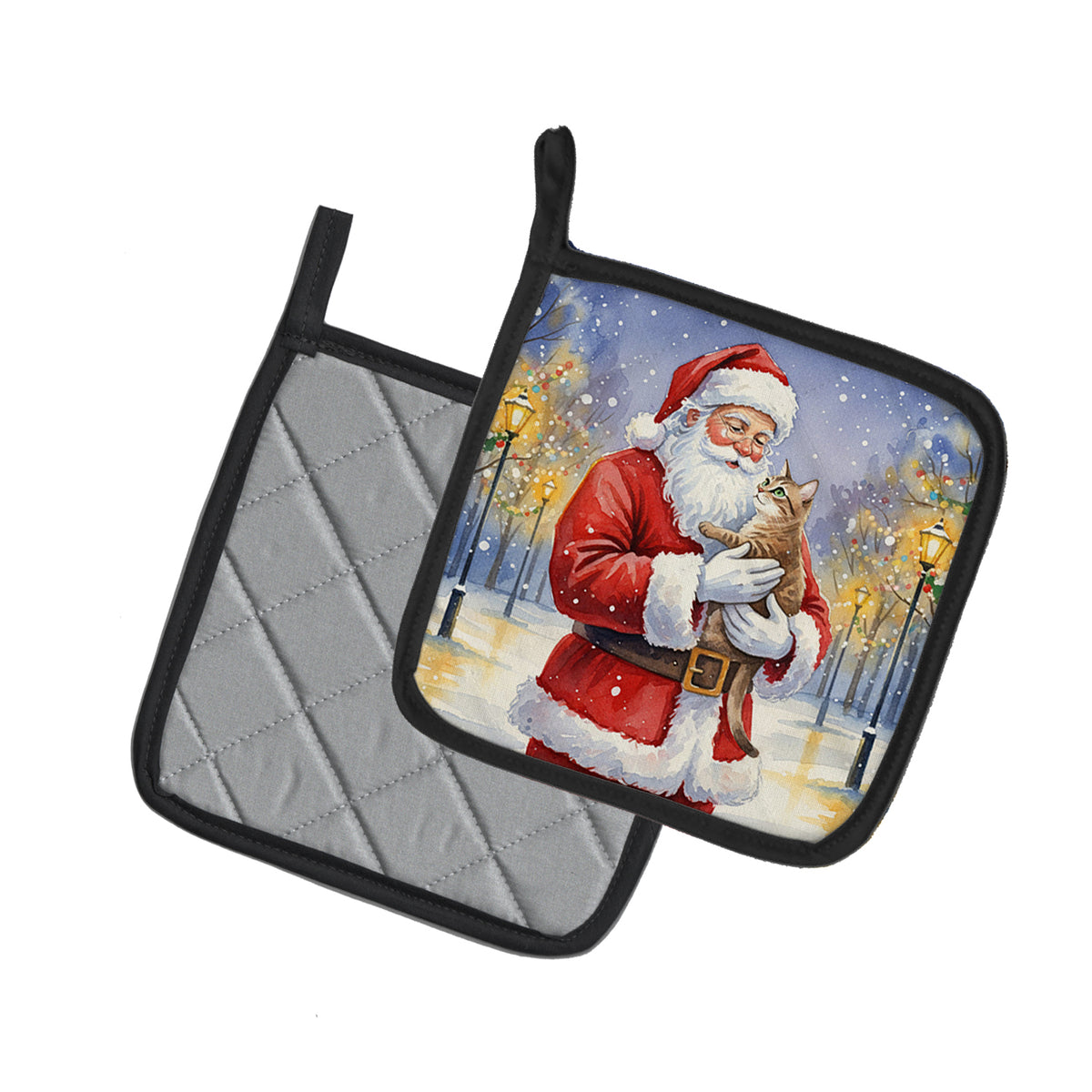 Caroline's Treasures Malayan Cat with Santa Claus Pair of Pot Holders