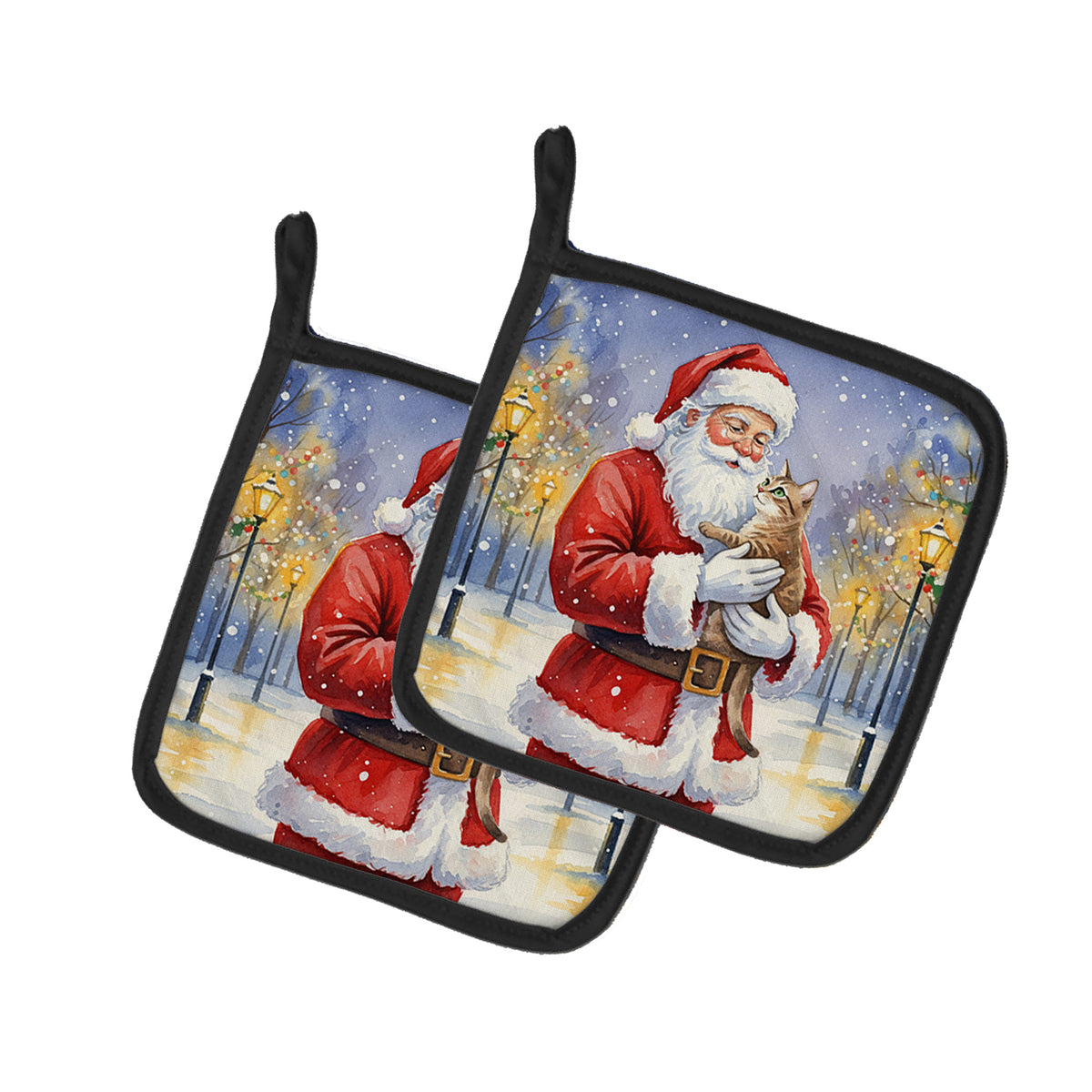 Caroline's Treasures Malayan Cat with Santa Claus Pair of Pot Holders