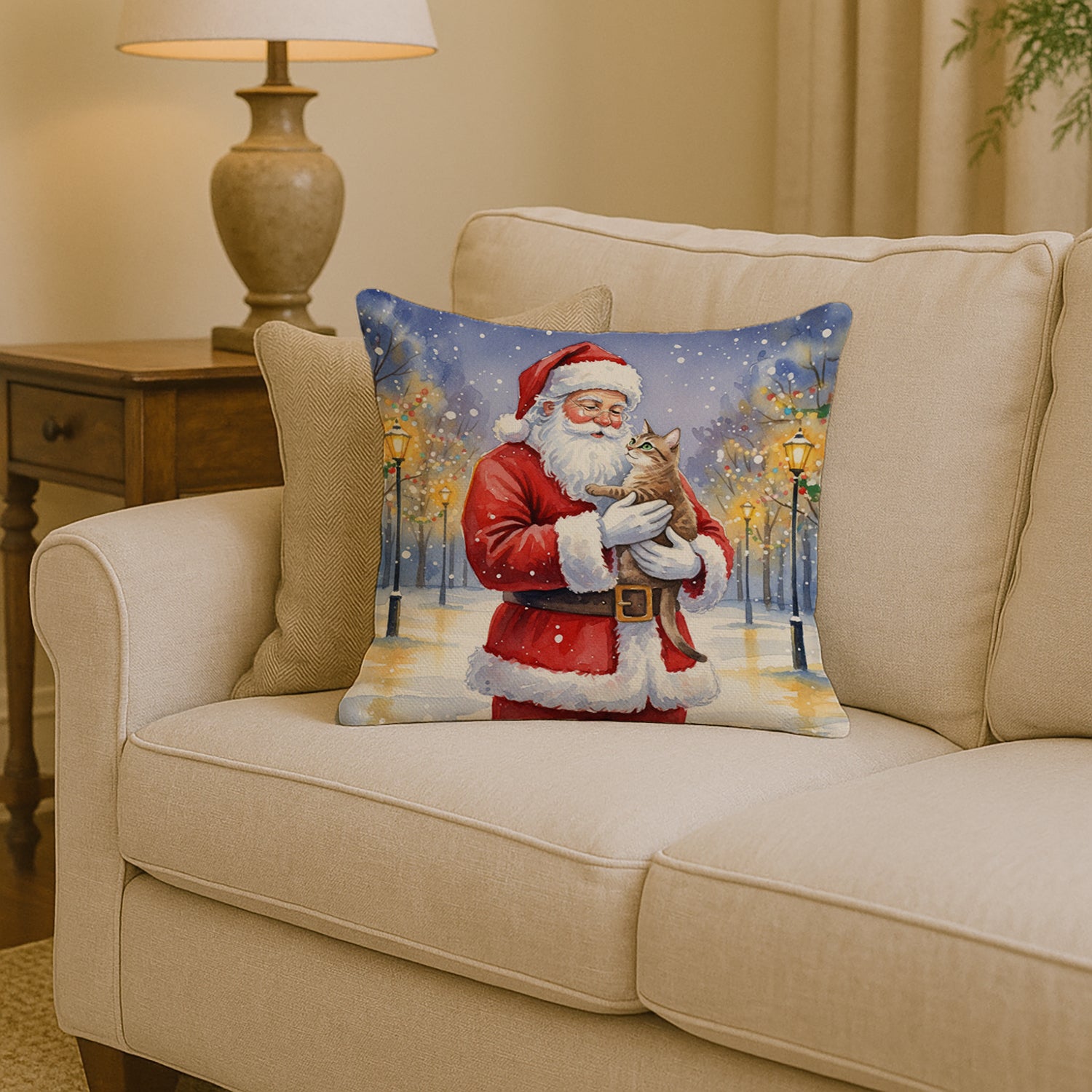 Caroline's Treasures Malayan Cat with Santa Claus Throw Pillow