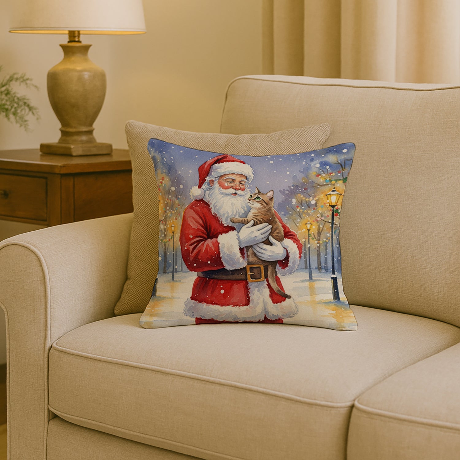 Caroline's Treasures Malayan Cat with Santa Claus Throw Pillow