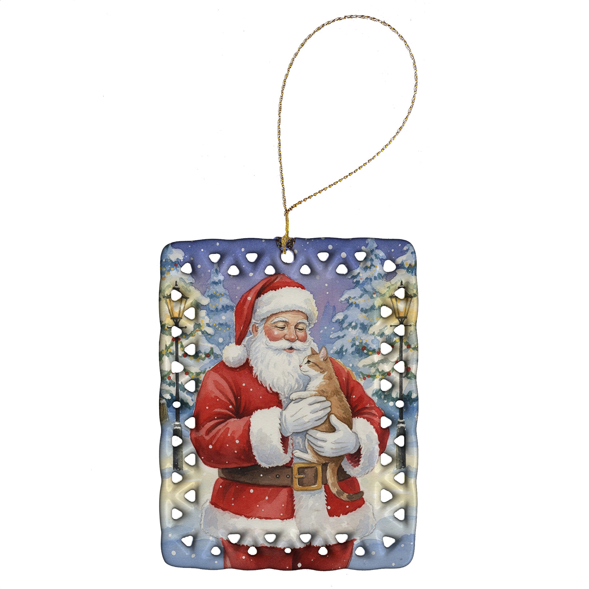 Caroline's Treasures Manx Cat with Santa Claus Porcelain Ornament