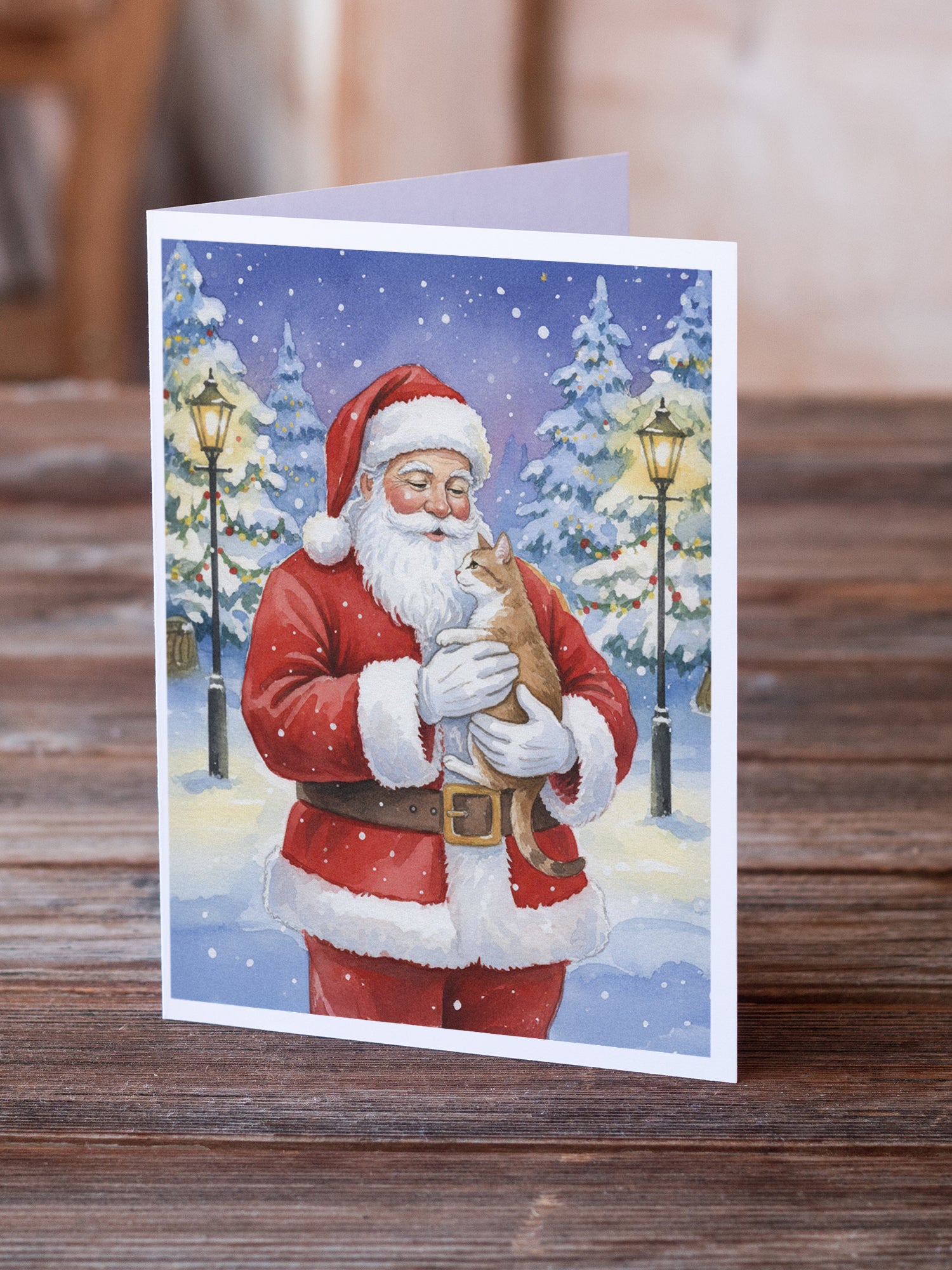 Caroline's Treasures Manx Cat with Santa Claus Greeting Cards Pack of 8