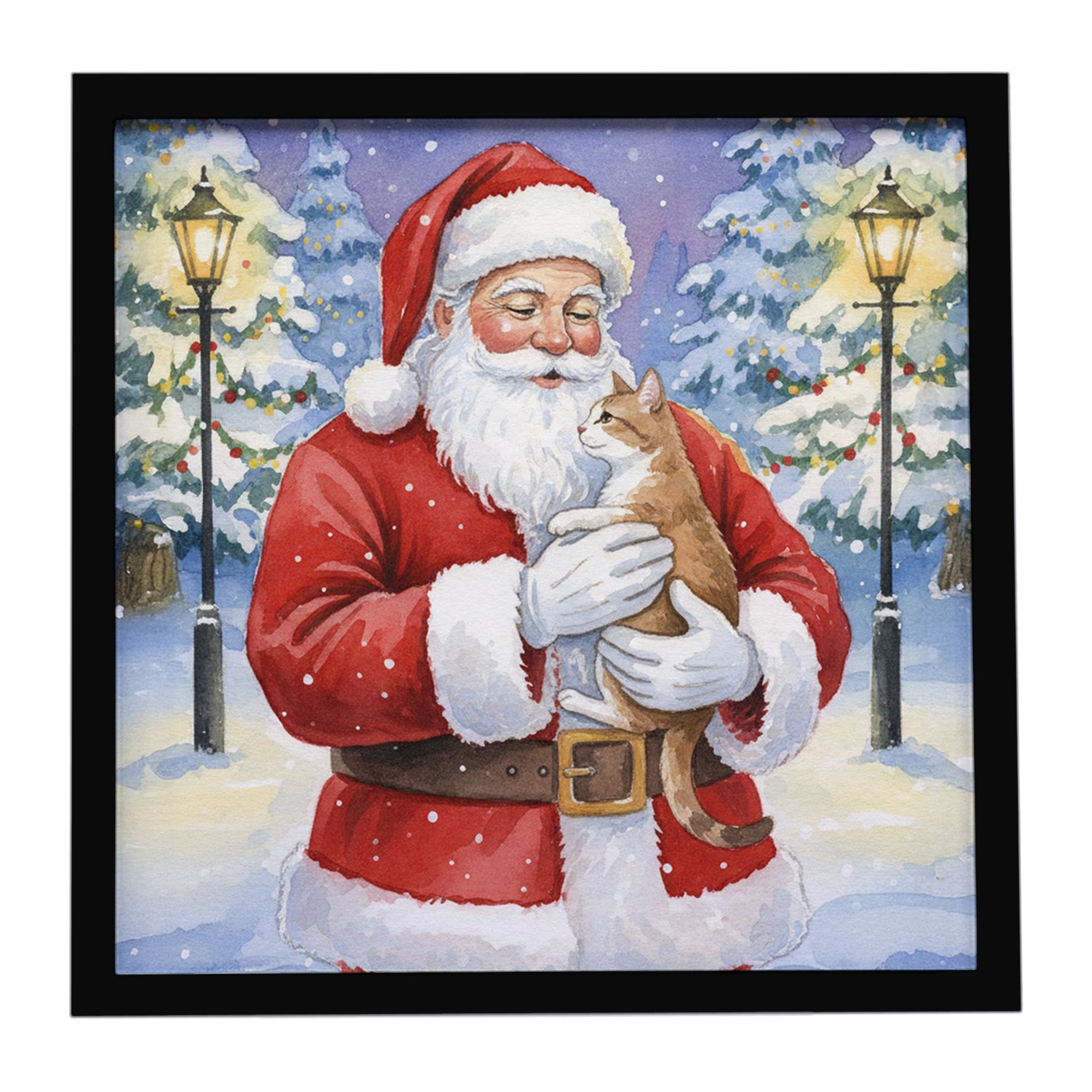 Caroline's Treasures Manx Cat with Santa Claus Framed Metal Print