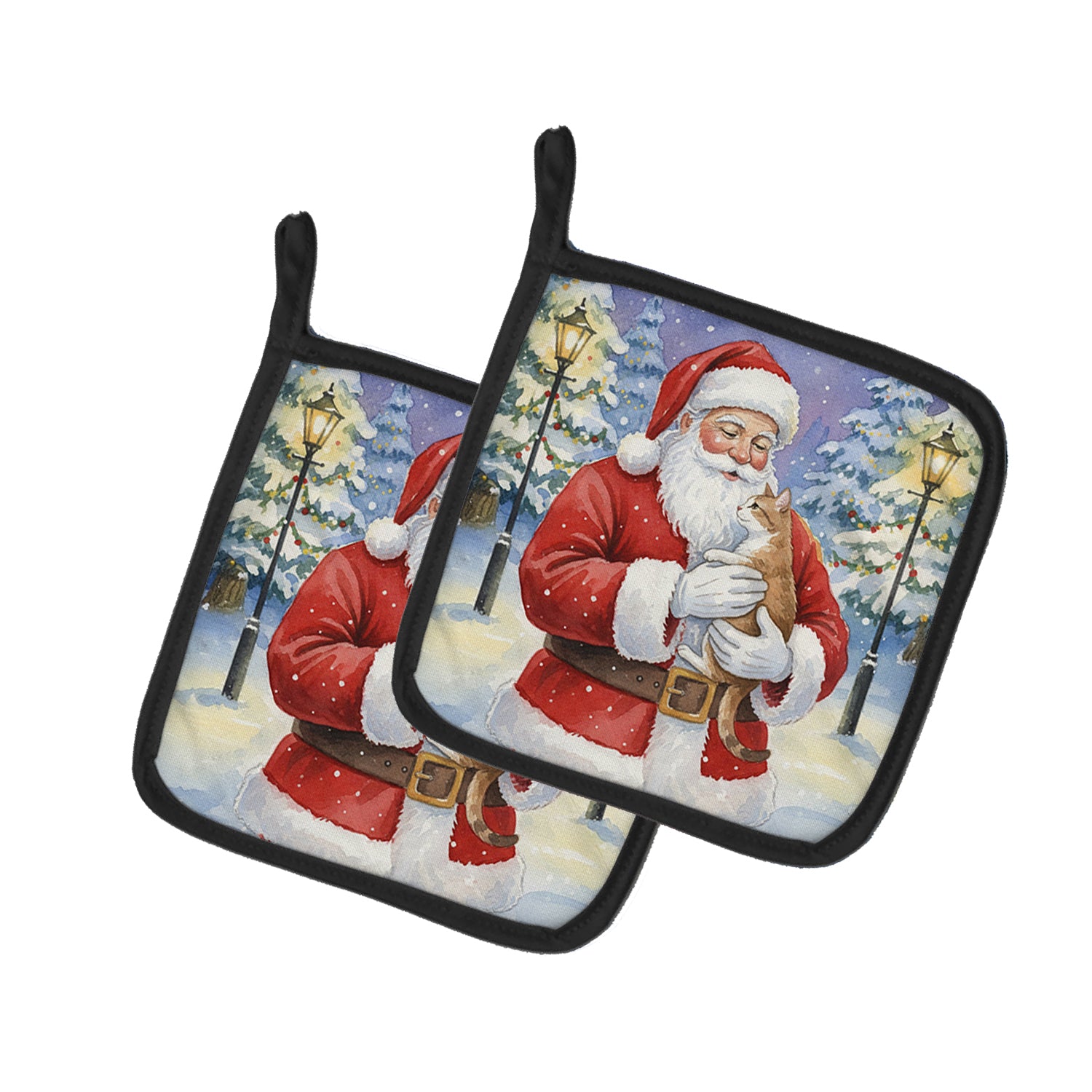 Caroline's Treasures Manx Cat with Santa Claus Pair of Pot Holders