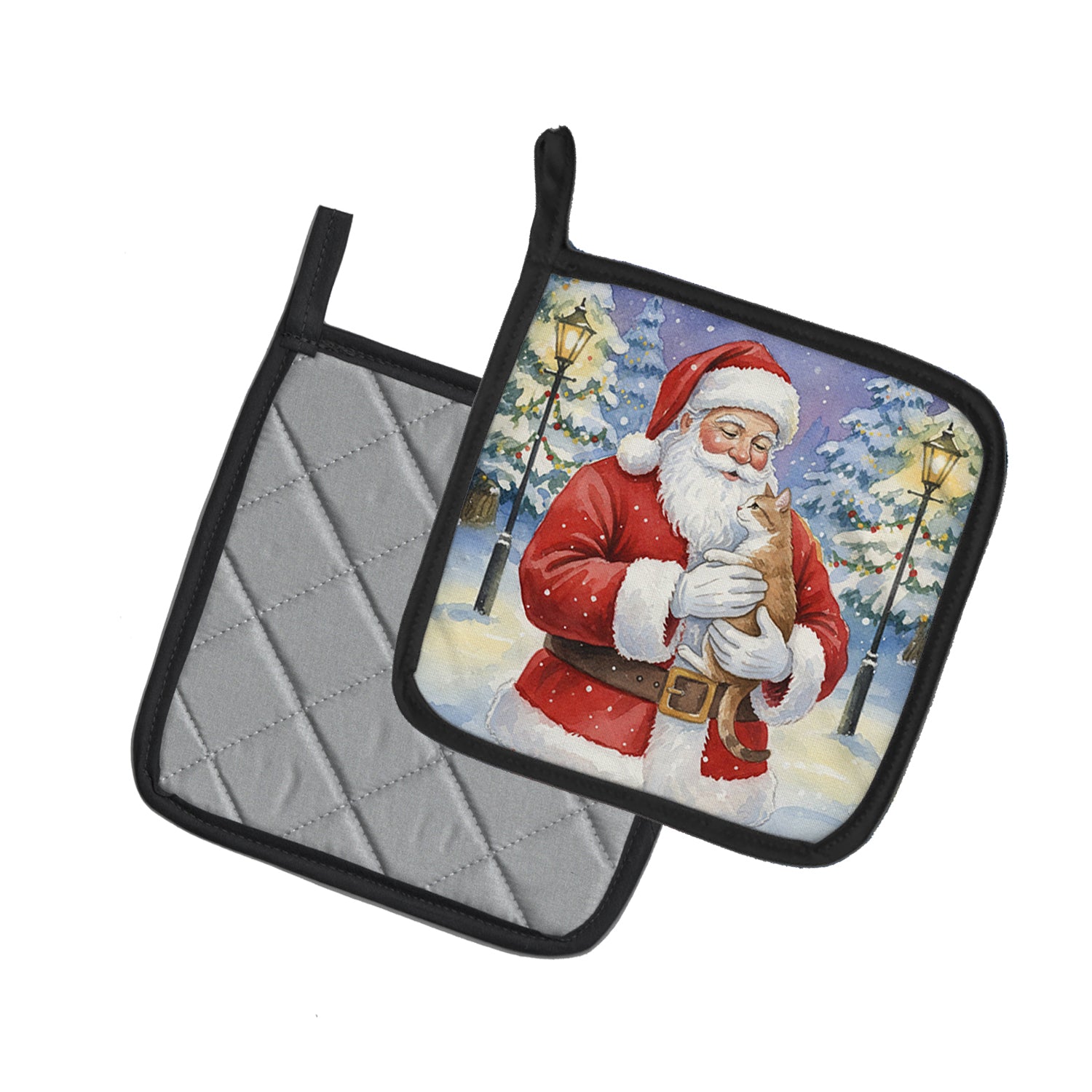 Caroline's Treasures Manx Cat with Santa Claus Pair of Pot Holders