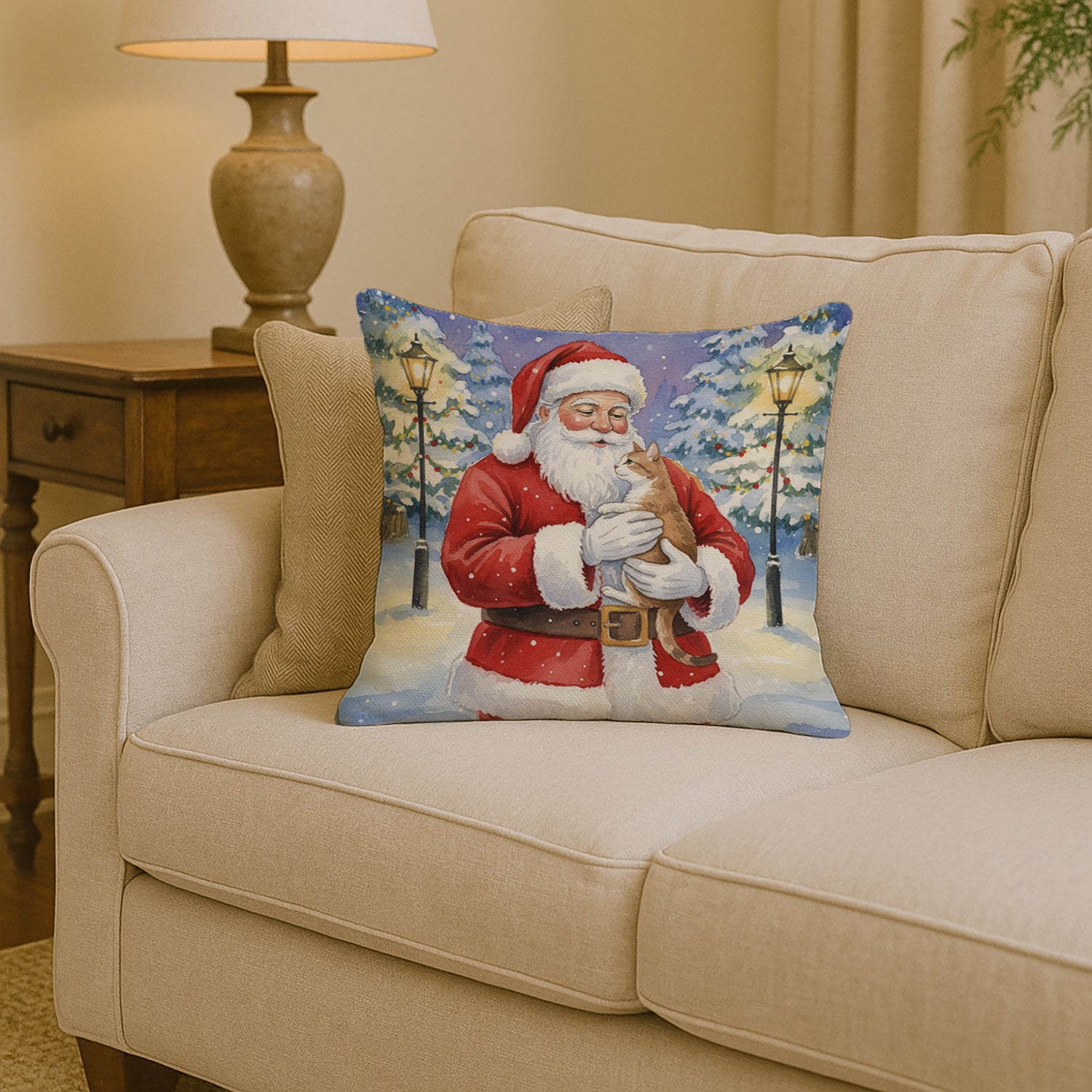 Caroline's Treasures Manx Cat with Santa Claus Throw Pillow