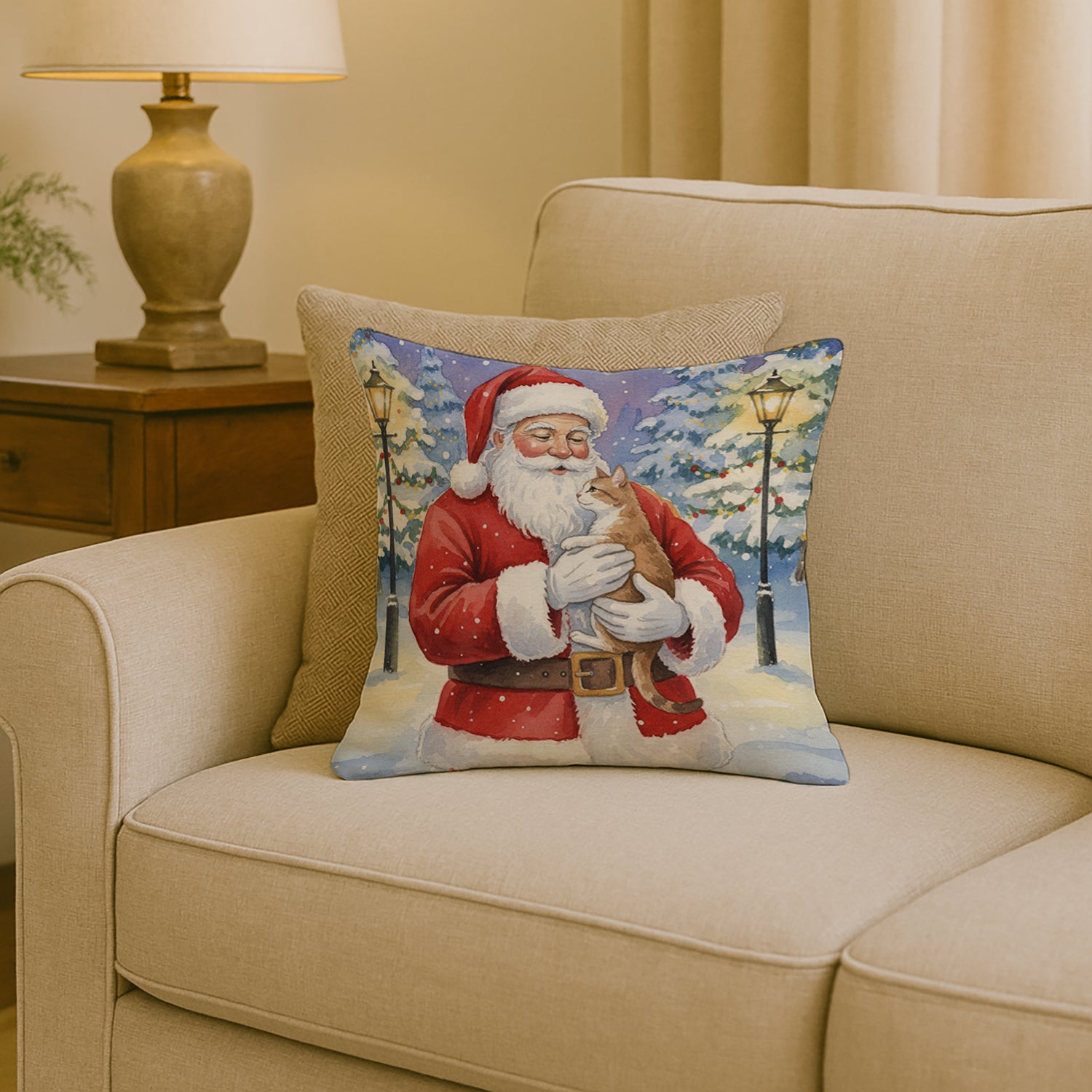 Caroline's Treasures Manx Cat with Santa Claus Throw Pillow