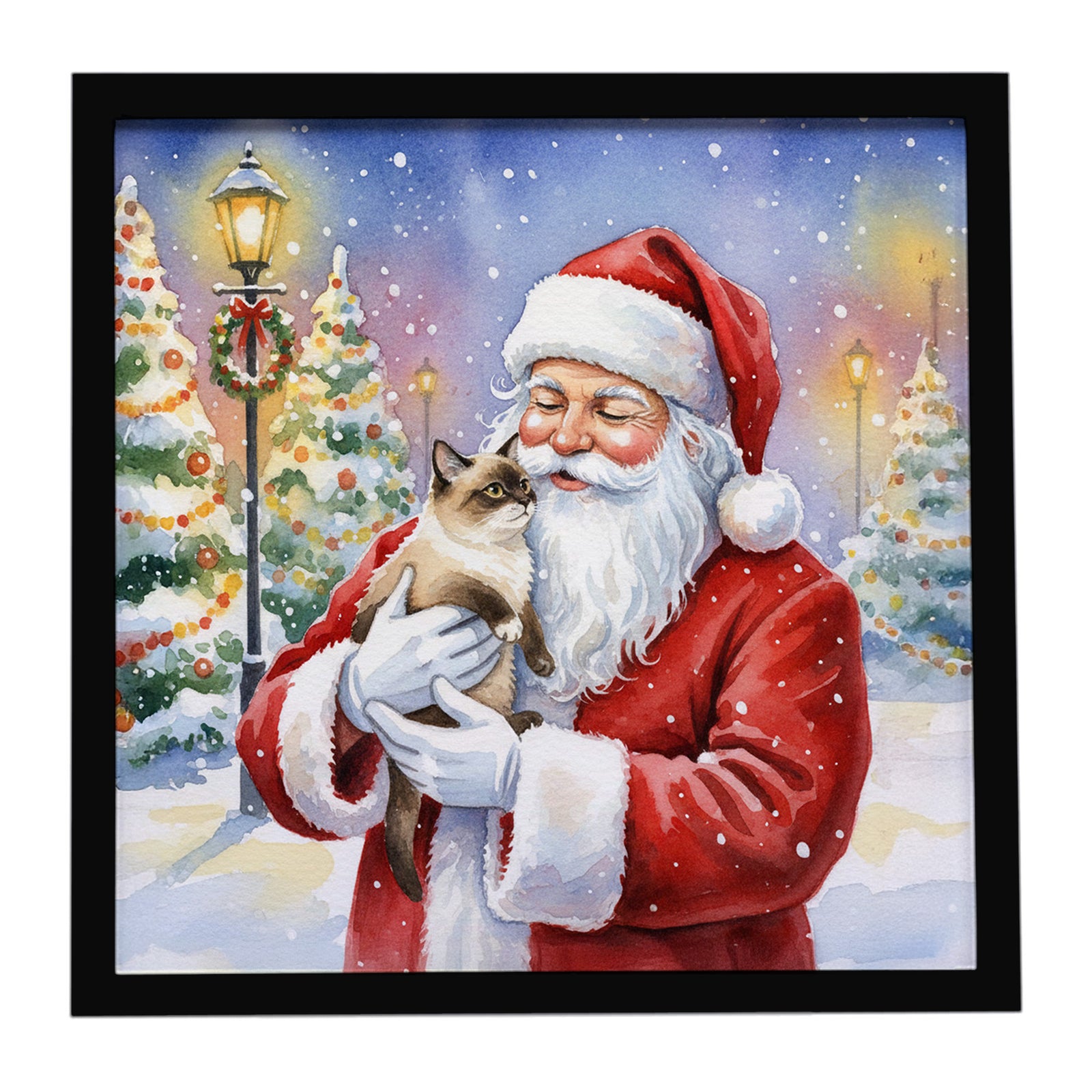 Caroline's Treasures Mekong Bobtail Cat with Santa Claus Framed Metal Print
