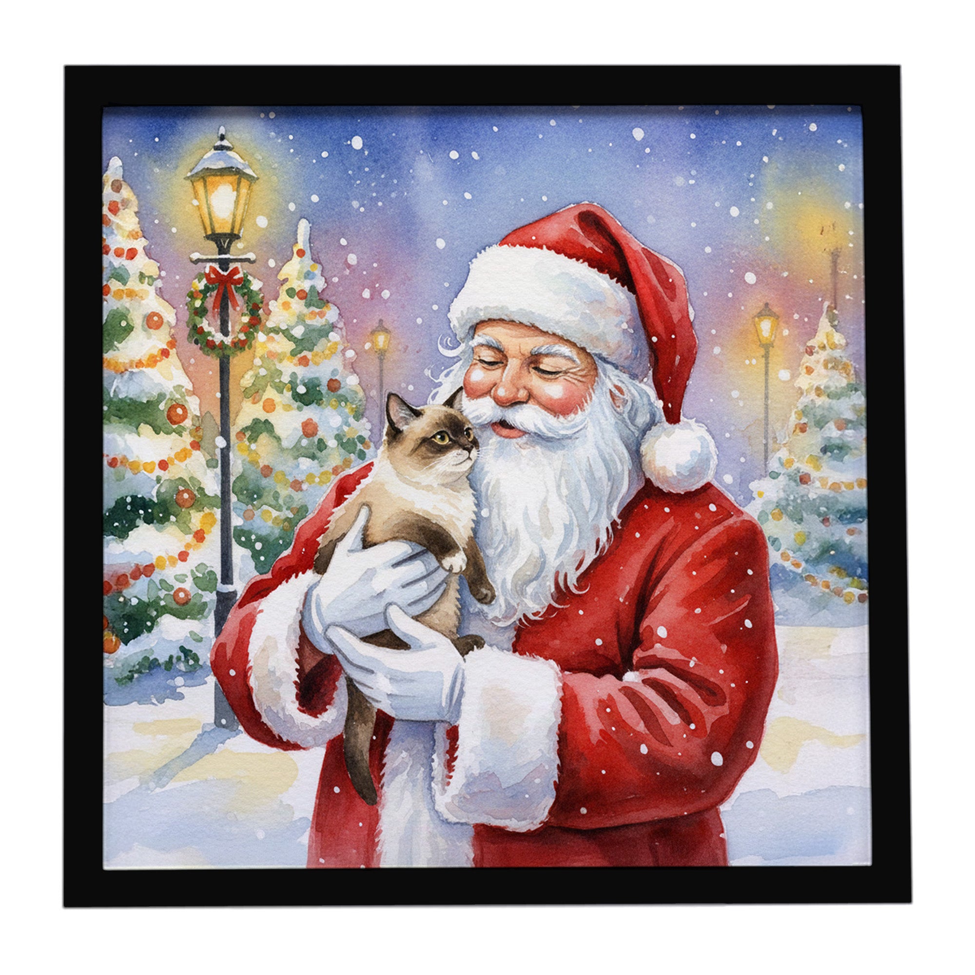 Caroline's Treasures Mekong Bobtail Cat with Santa Claus Framed Metal Print