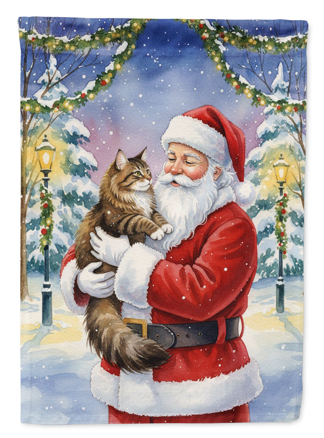 Caroline's Treasures Norwegian Forest Cat Brown Tabby with Santa Claus Garden Flag