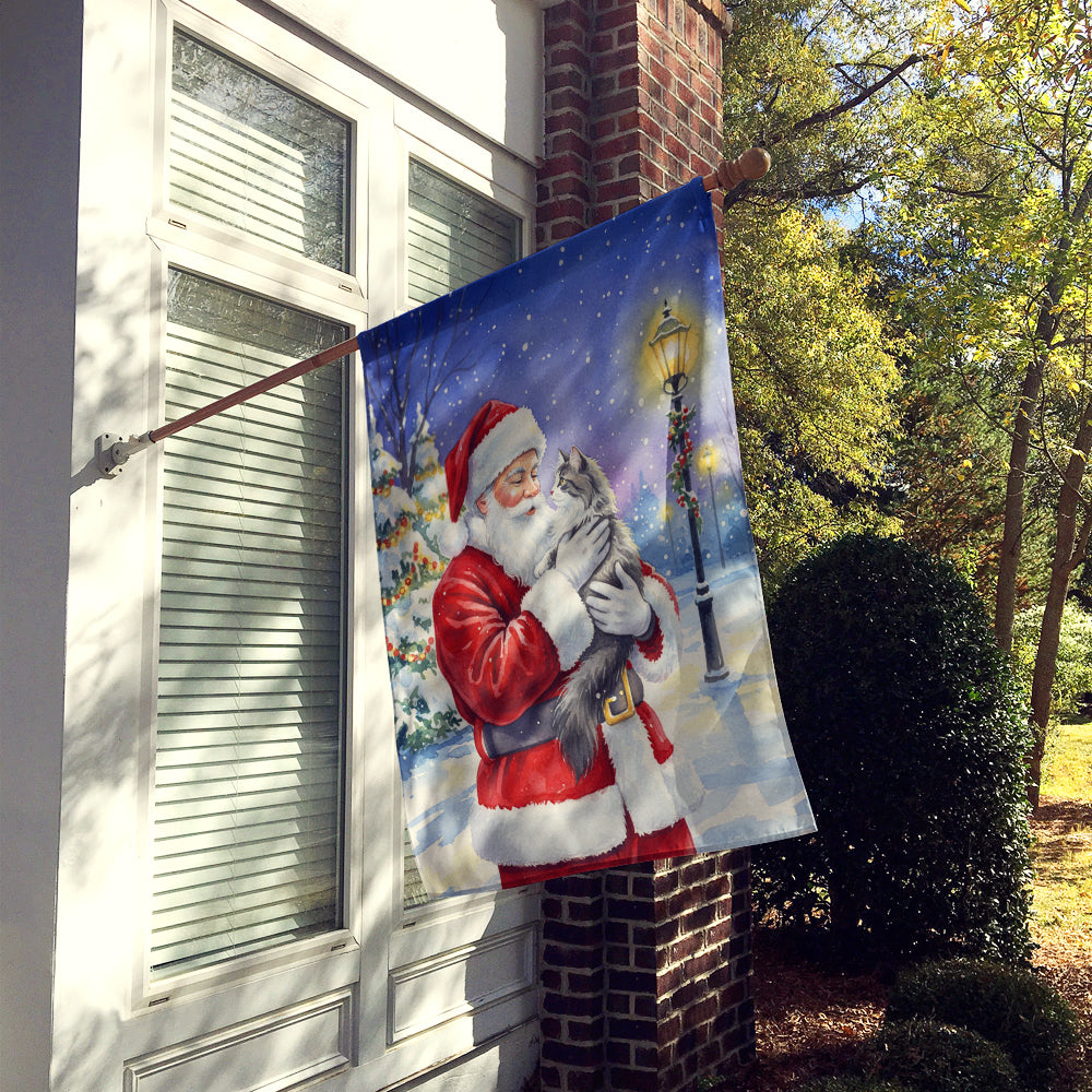 Caroline's Treasures Norwegian Forest Cat Gray and White with Santa Claus House Flag
