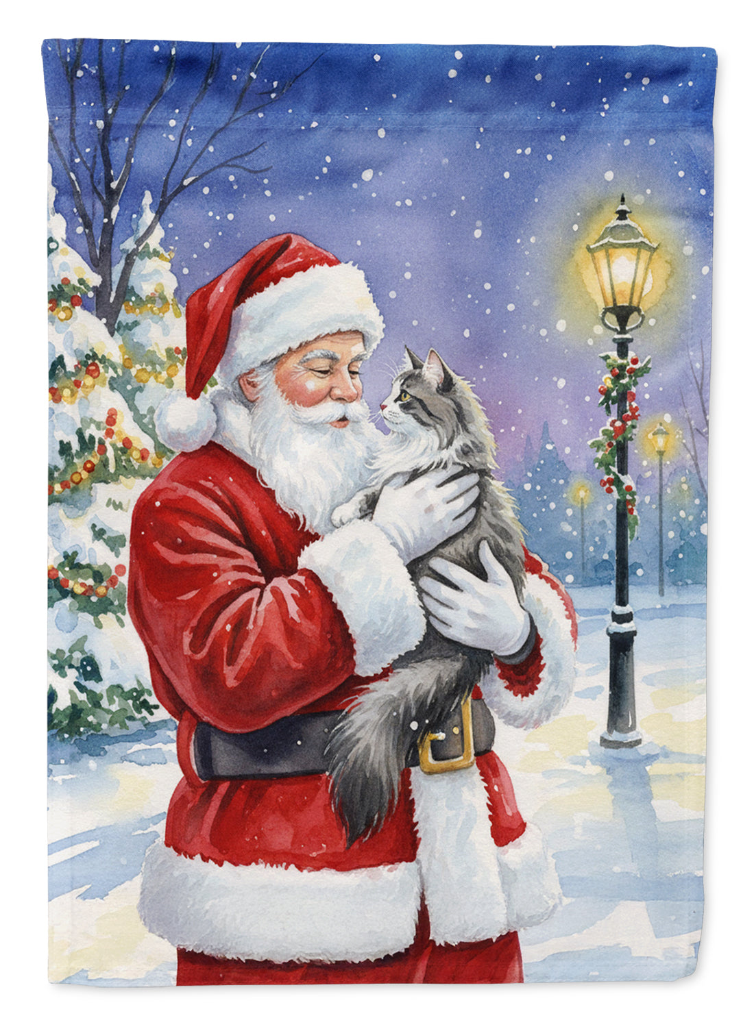Caroline's Treasures Norwegian Forest Cat Gray and White with Santa Claus Garden Flag