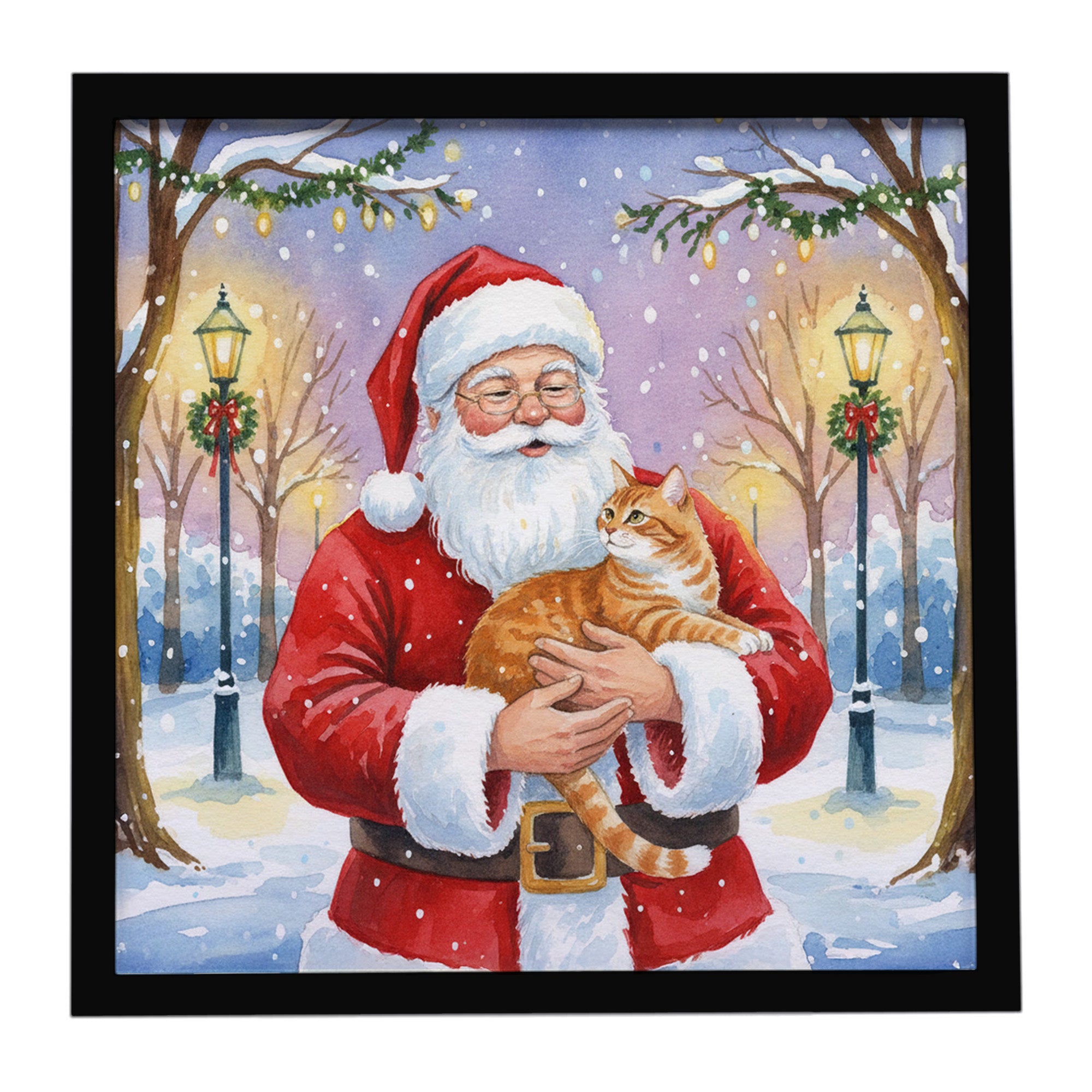 Caroline's Treasures Orange Classic Tabby Cat with Santa Claus Framed Metal Print