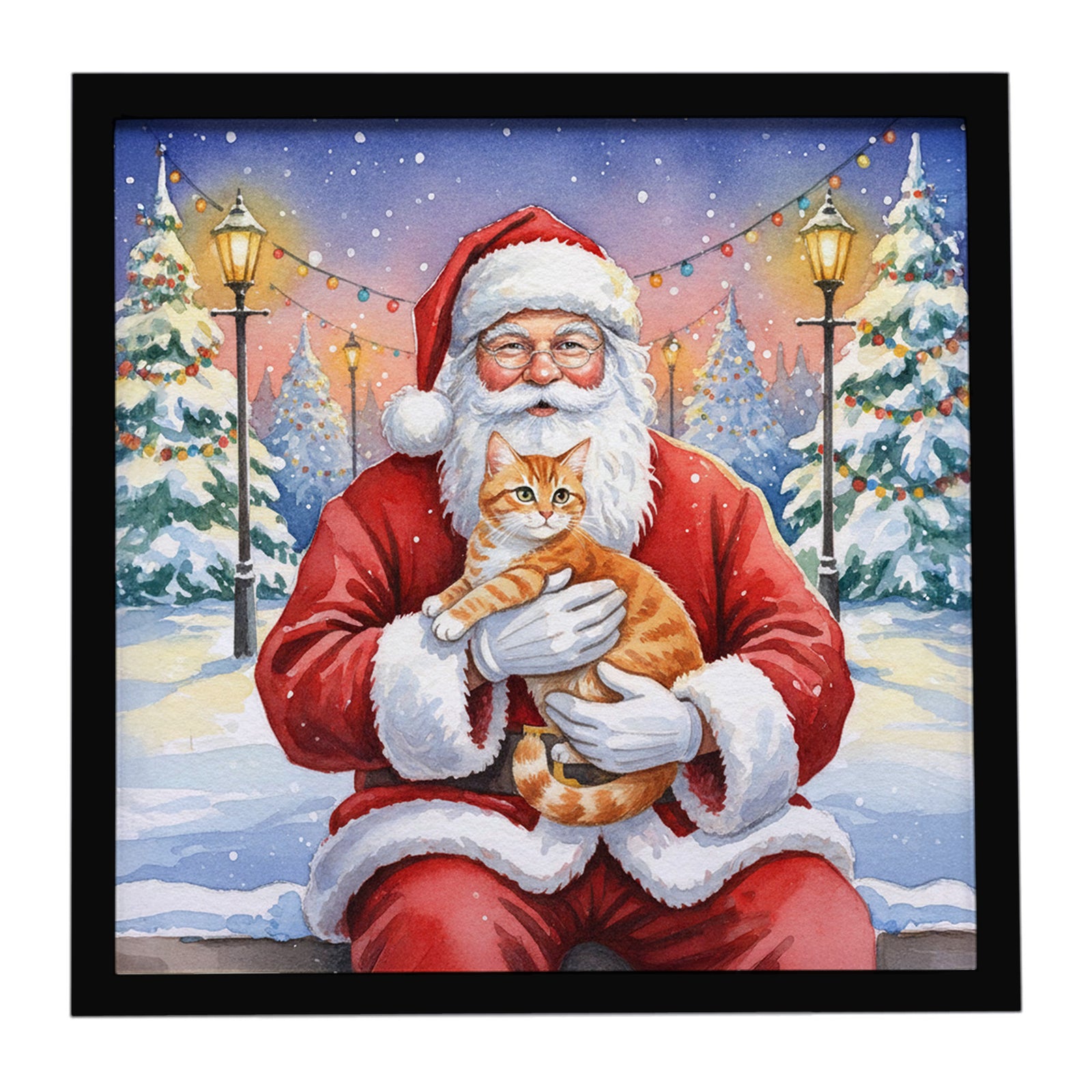Caroline's Treasures Orange Mackerel Tabby Cat with Santa Claus Framed Metal Print