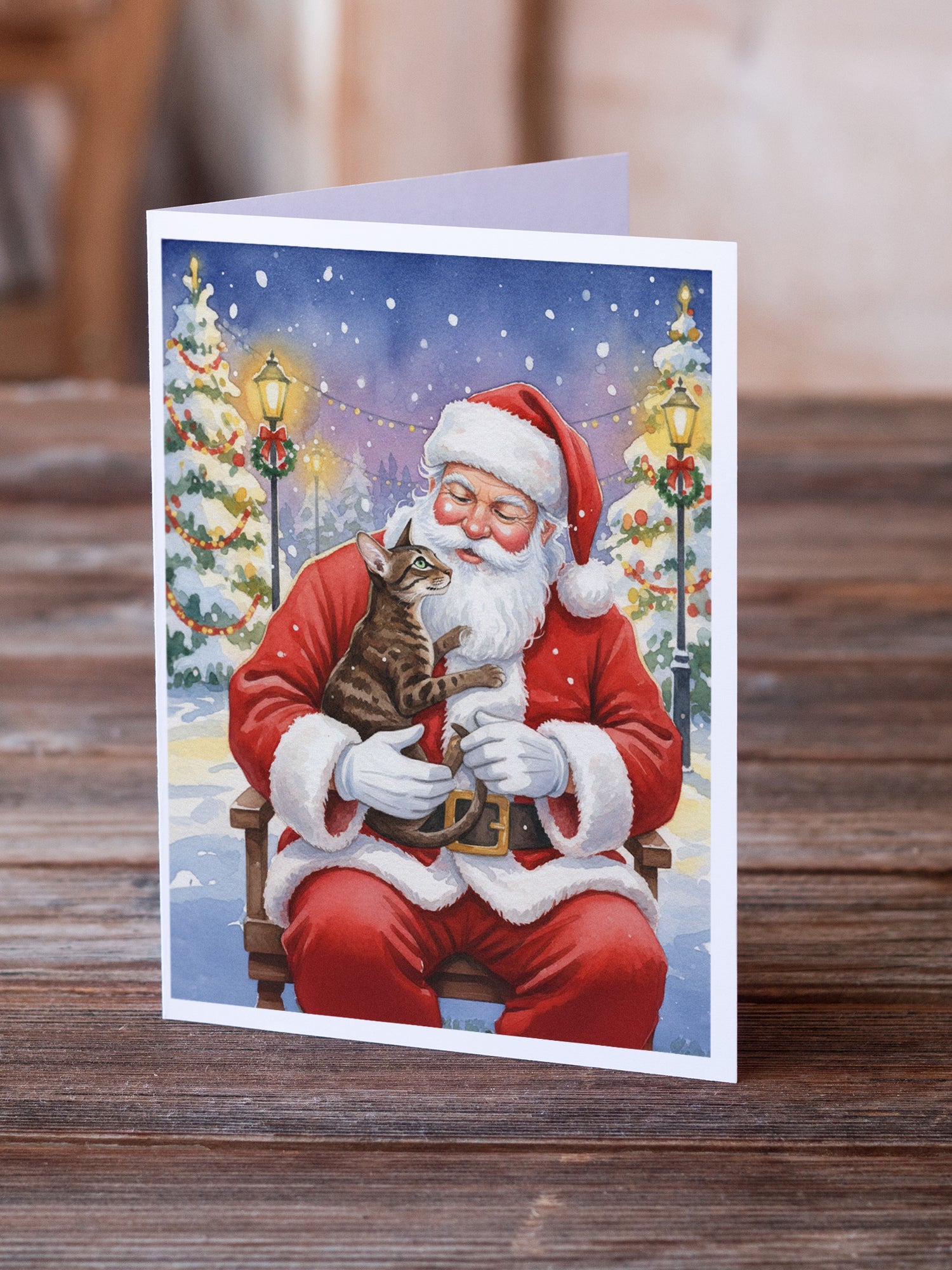 Caroline's Treasures Oriental Shorthair Cat with Santa Claus Greeting Cards Pack of 8