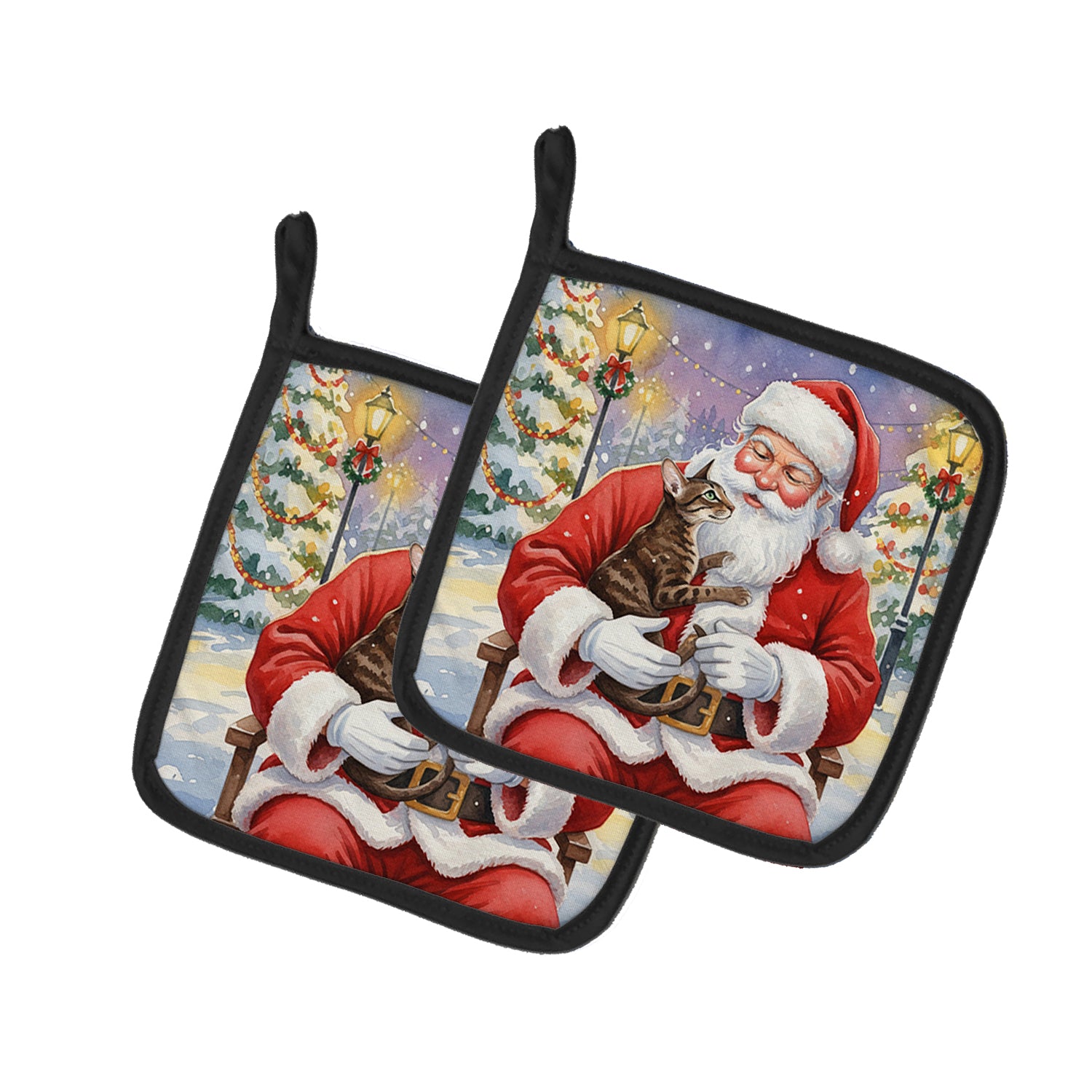 Caroline's Treasures Oriental Shorthair Cat with Santa Claus Pair of Pot Holders