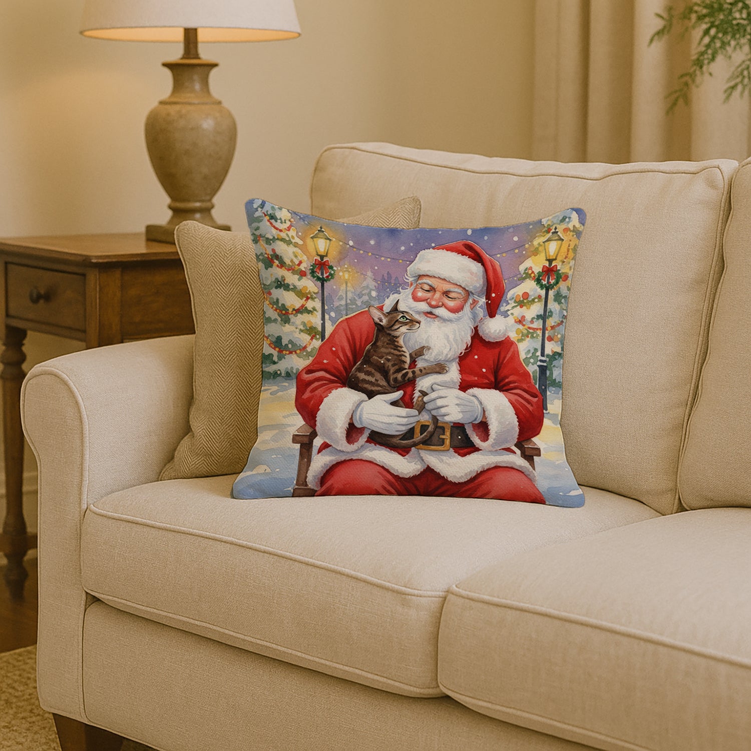 Caroline's Treasures Oriental Shorthair Cat with Santa Claus Throw Pillow