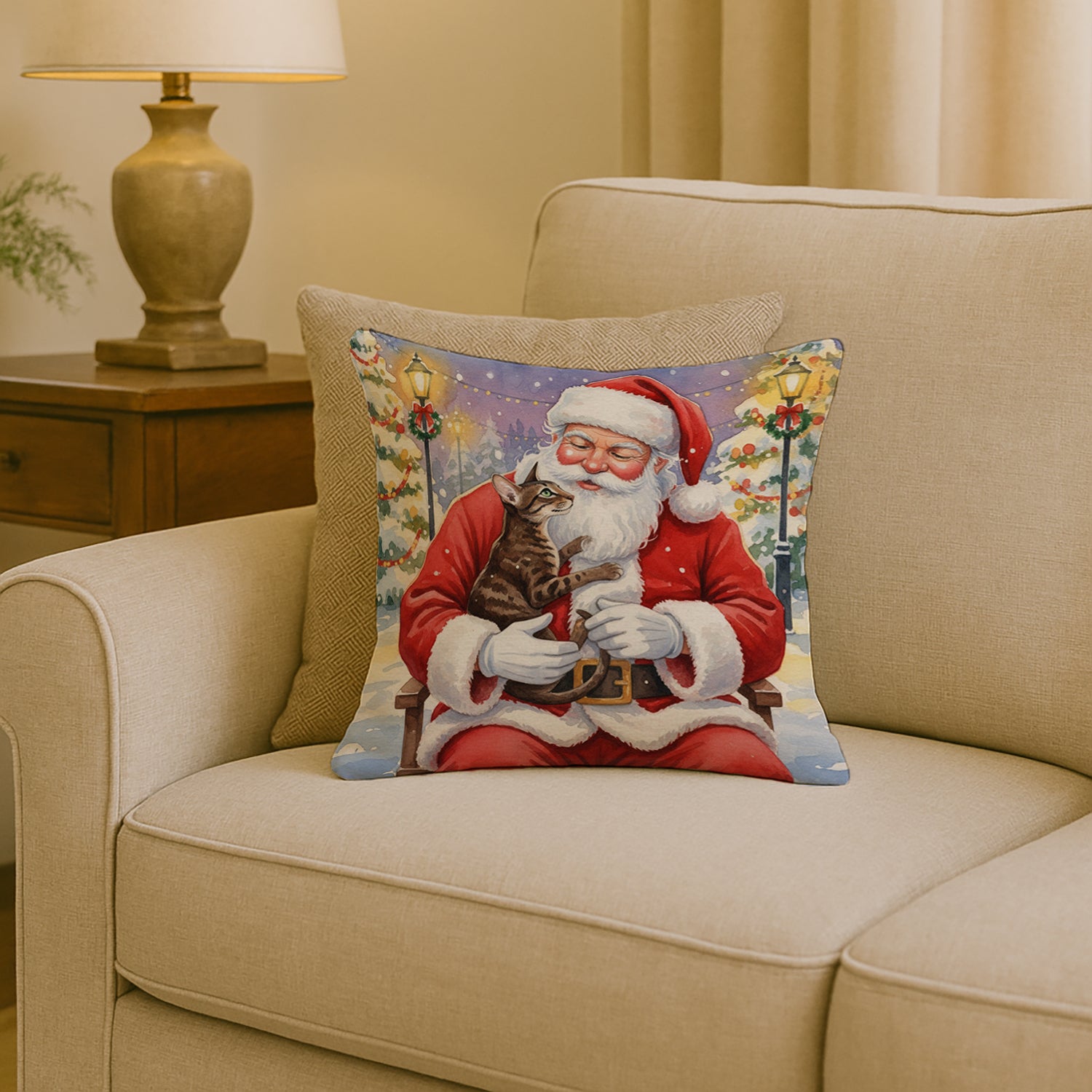 Caroline's Treasures Oriental Shorthair Cat with Santa Claus Throw Pillow