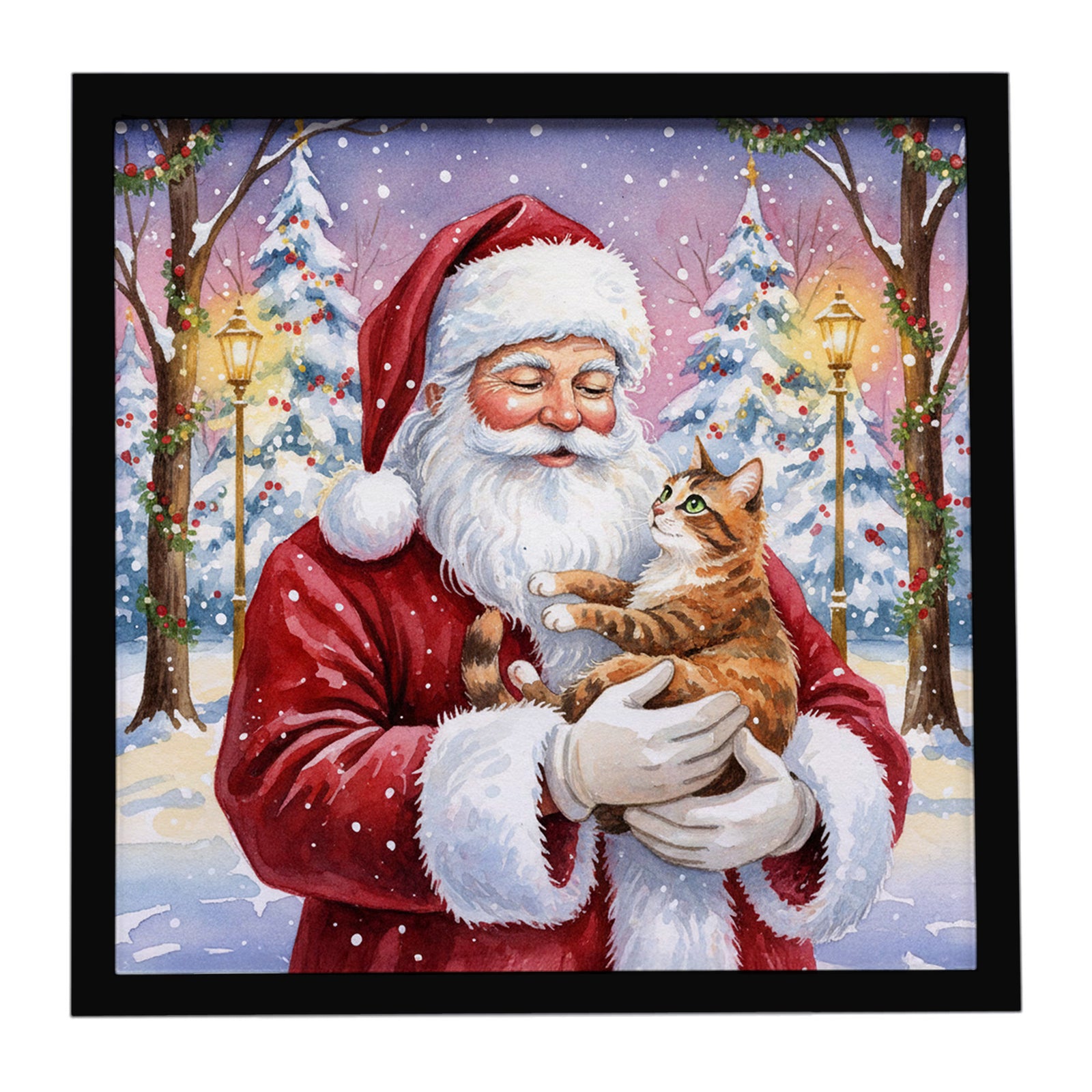 Caroline's Treasures Patched Tabby Cat with Santa Claus Framed Metal Print