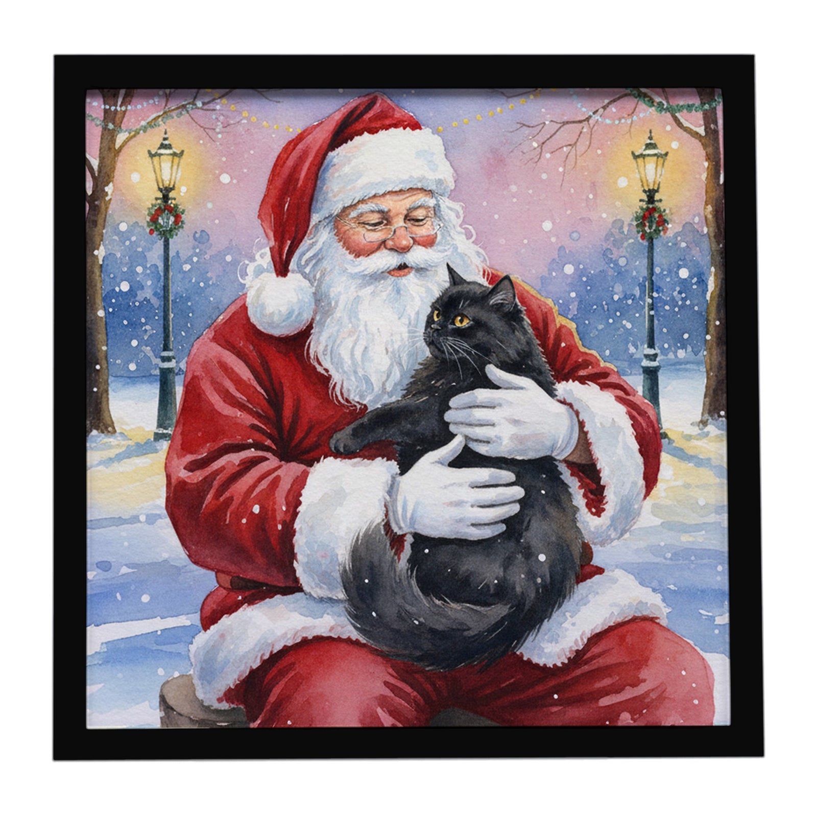 Caroline's Treasures Persian Black Cat with Santa Claus Framed Metal Print