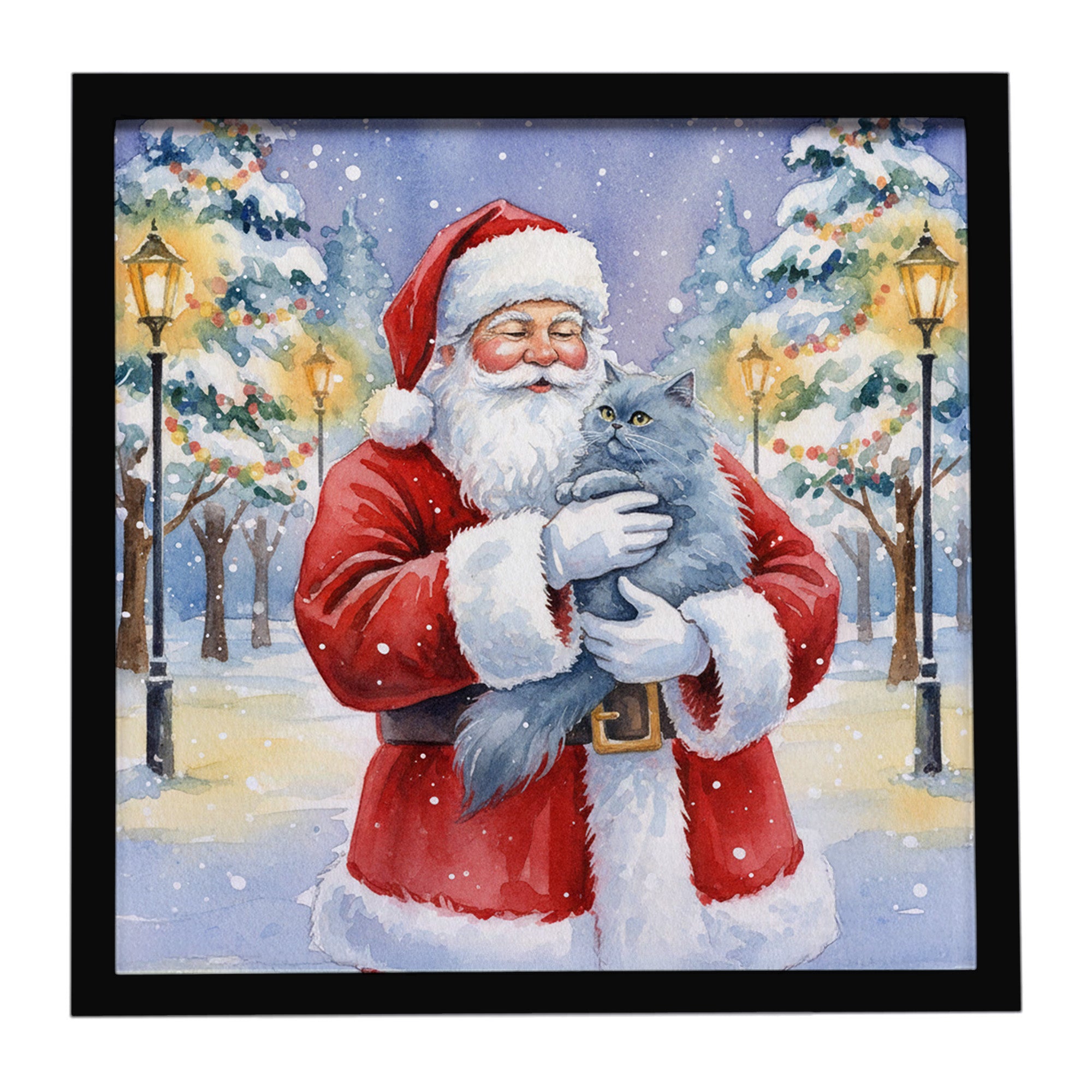 Caroline's Treasures Persian Blue Cat with Santa Claus Framed Metal Print