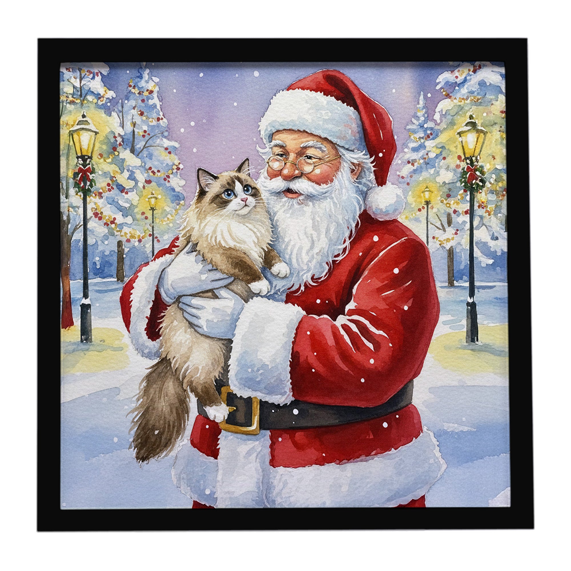 Caroline's Treasures Ragdoll Bicolor Cat with Santa Claus Framed Metal Print
