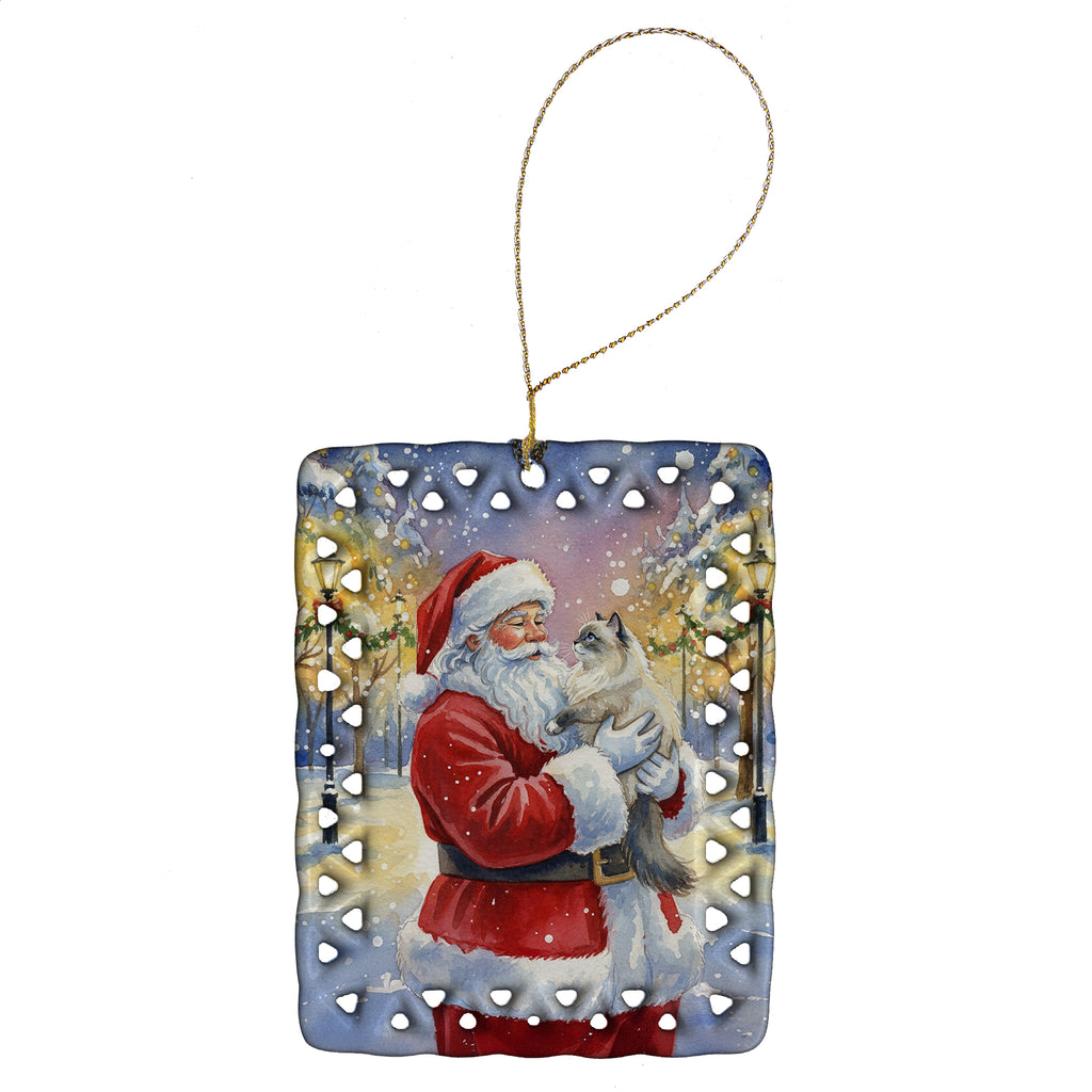 Caroline's Treasures Ragdoll Blue Point Cat with Santa Claus Porcelain Ornament
