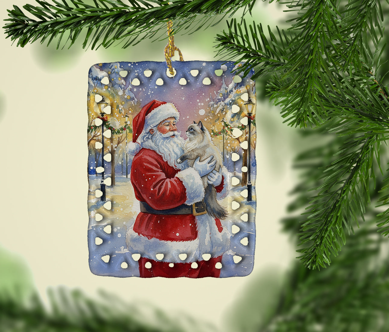 Caroline's Treasures Ragdoll Blue Point Cat with Santa Claus Porcelain Ornament