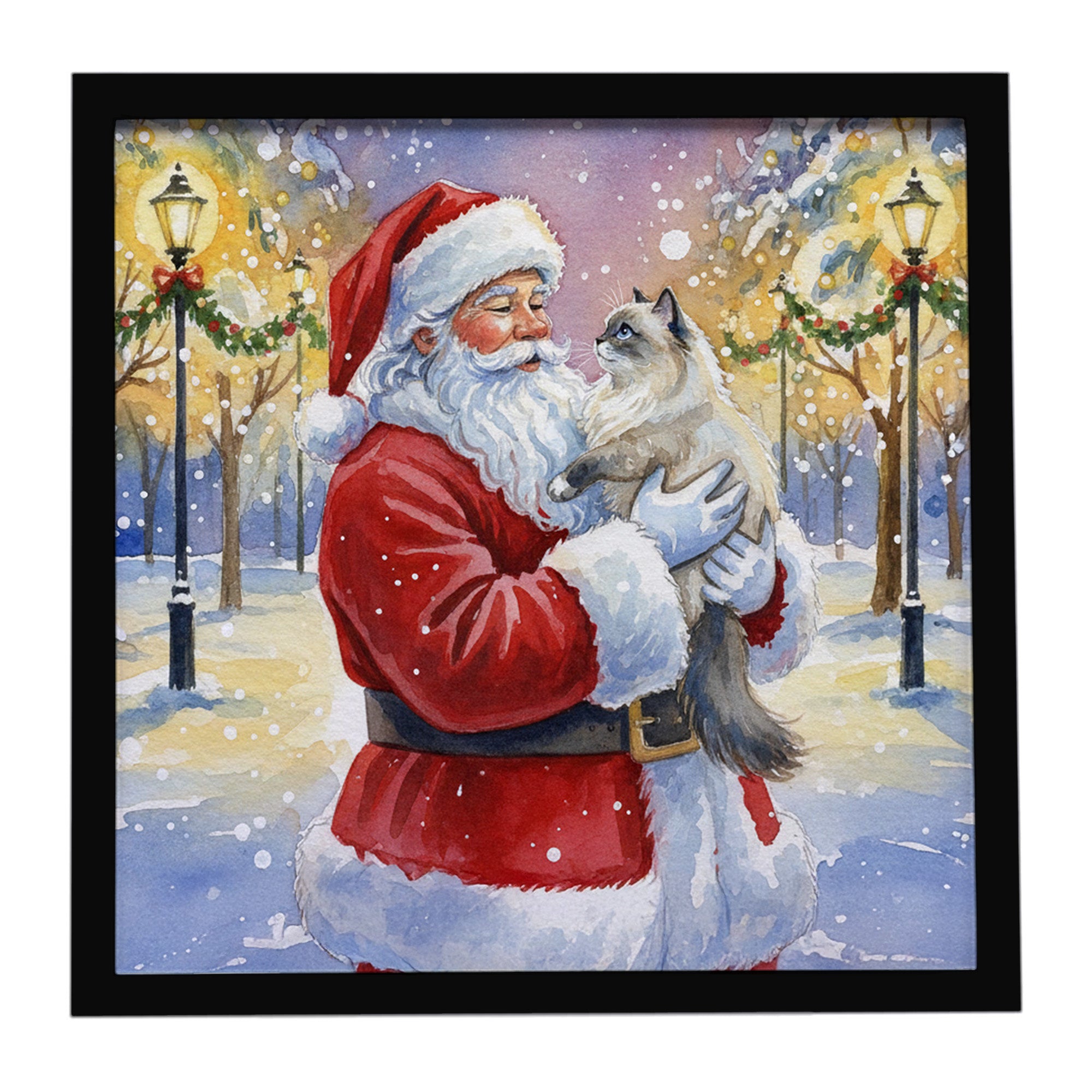 Caroline's Treasures Ragdoll Blue Point Cat with Santa Claus Framed Metal Print